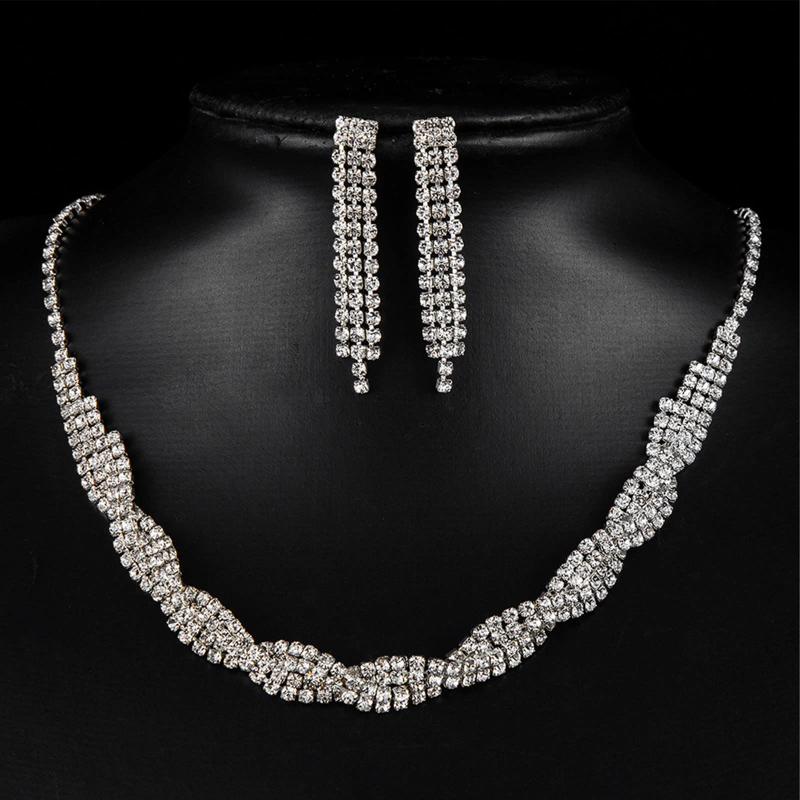 Sparkling Silver Bridal Jewelry Set - Crystal Necklace & Earrings for Weddings, Prom, Bridesmaids & Special Occasions | Elegant Accessories for Bridal Dresses & Evening Gowns
