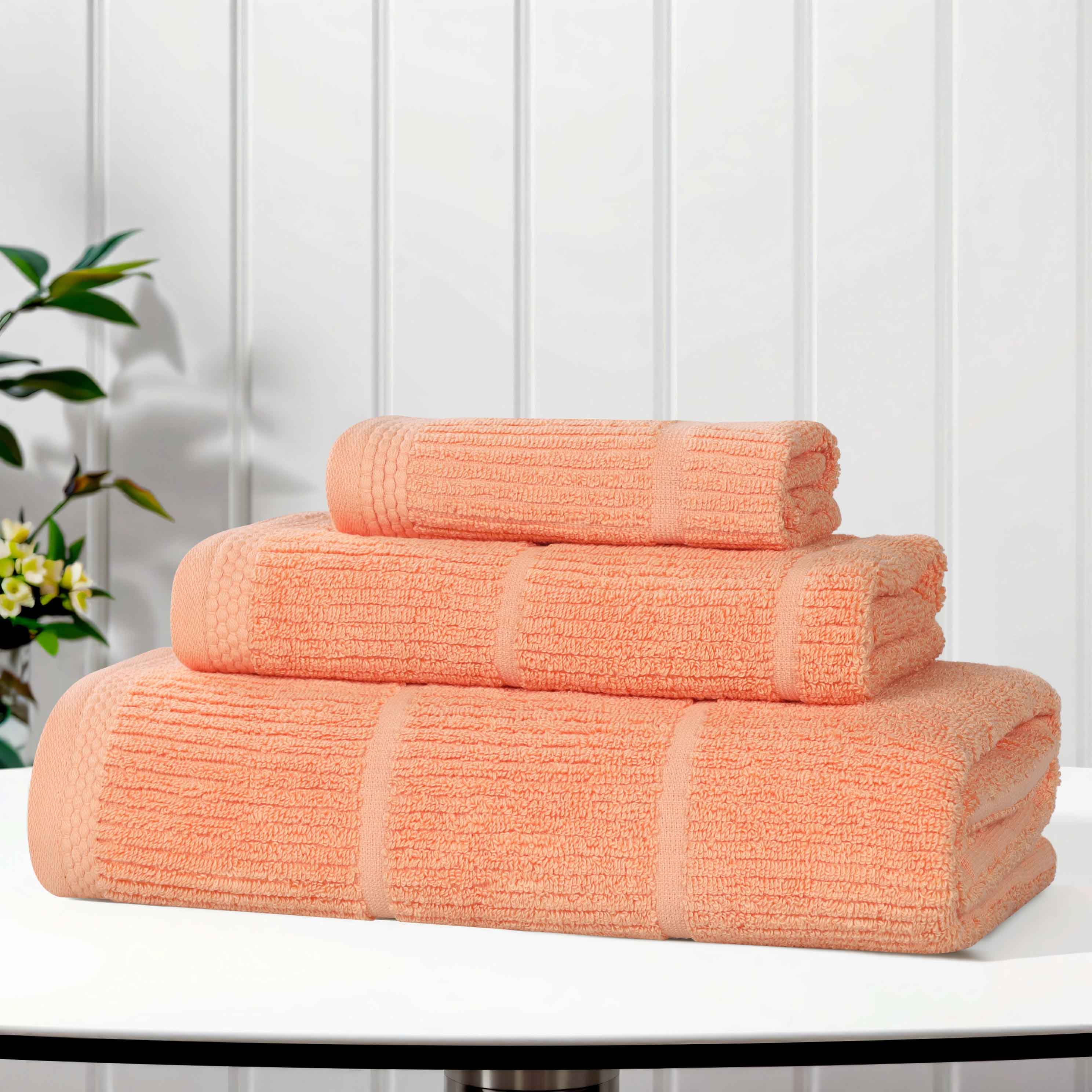 Milo Smart Twist Cotton 3-Piece Towel Set - Soft, Absorbent & Quick-Drying Bath Towels for Spa, Gym & Home Use - Solid Ribbed Design Luxury Bathroom Essentials