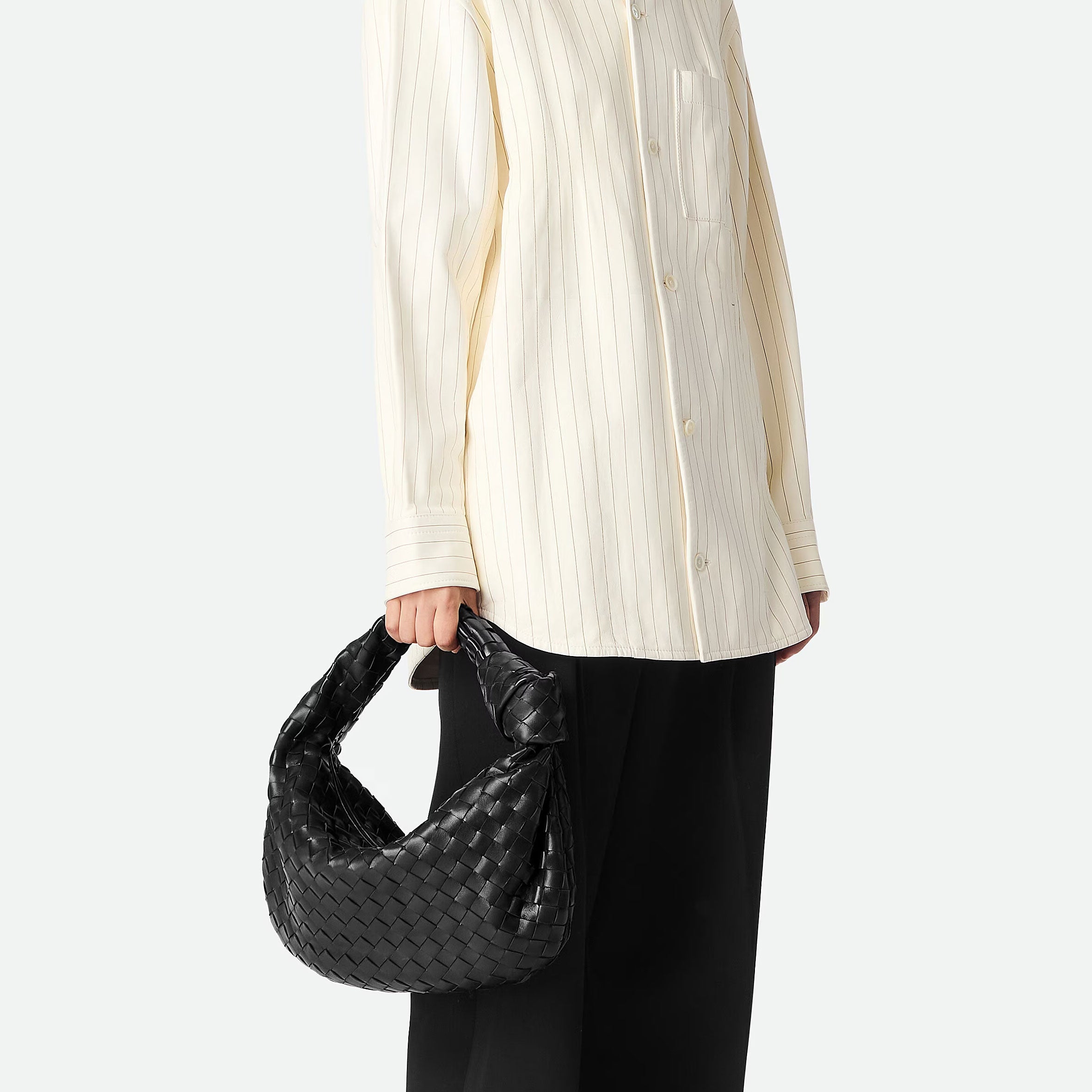 Jodie Small Intrecciato Leather Crossbody Bag for Teens - Black (Small) - Perfect for School, Travel & Everyday Use