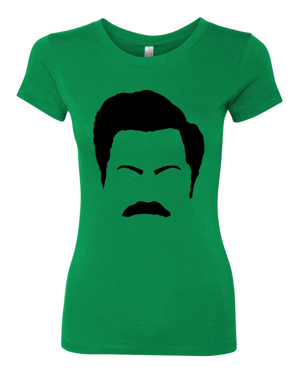 Ron Swanson Mustache Face Silhouette T-Shirt - Parks and Recreation Pop Culture Tee for Women | Slim Fit Junior Style | Perfect for TV Show Fans, Cosplay & Casual Wear
