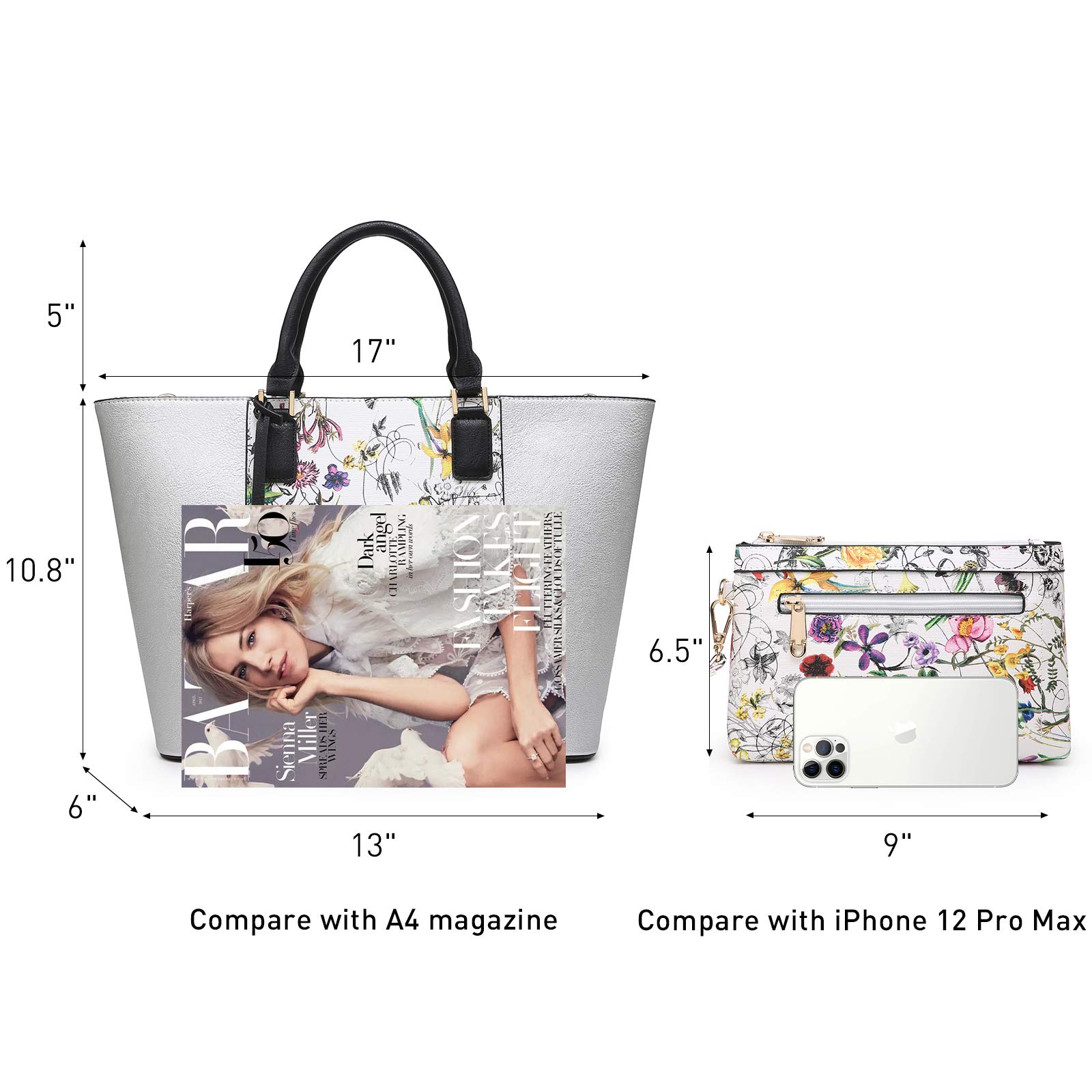 MKP Women's Two-Tone Large Tote Bag with Top Handle - Stylish Satchel Handbag Purse Set of 2 (Black & Beige) - Perfect for Work, Travel & Everyday Use
