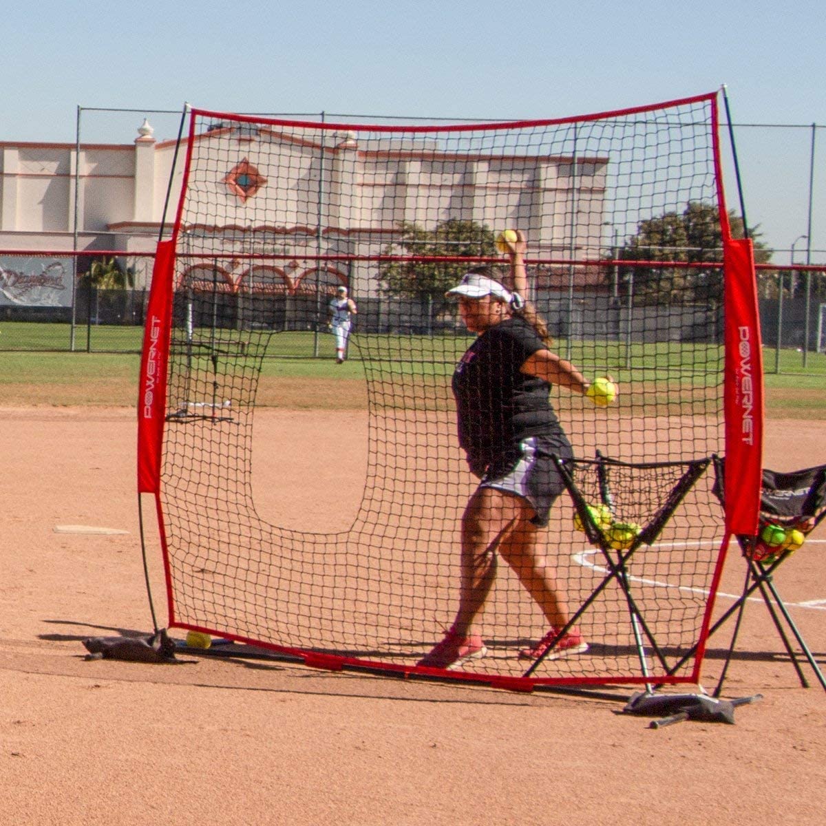 PowerNet 7x7 ft Baseball Softball Practice Net with Pitch Thru Protection - Durable Backstop for Backyard, Field Training & Batting Cage Use