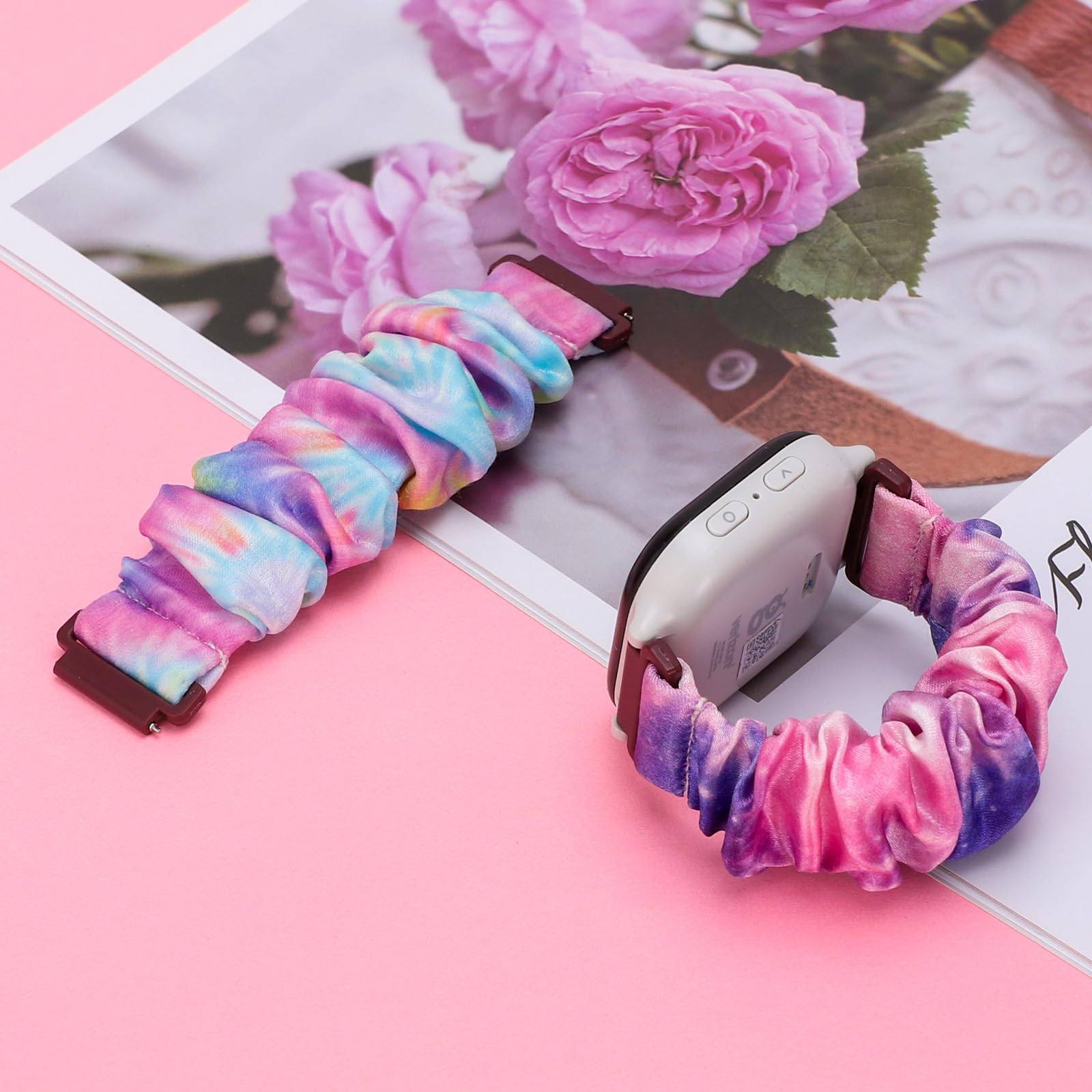 2 Pack Cute Printed 20mm Soft Elastic Scrunchie Bands for Gizmo Watch 3/2/1, Gabb Watch 3/2/1, SyncUP Watch, Cosmo JrTrack 3/2 SE/2/JrTrack - Stretchy Solo Loop Replacement Watch Bands for Kids - Perfect for School, Sports & Daily Wear