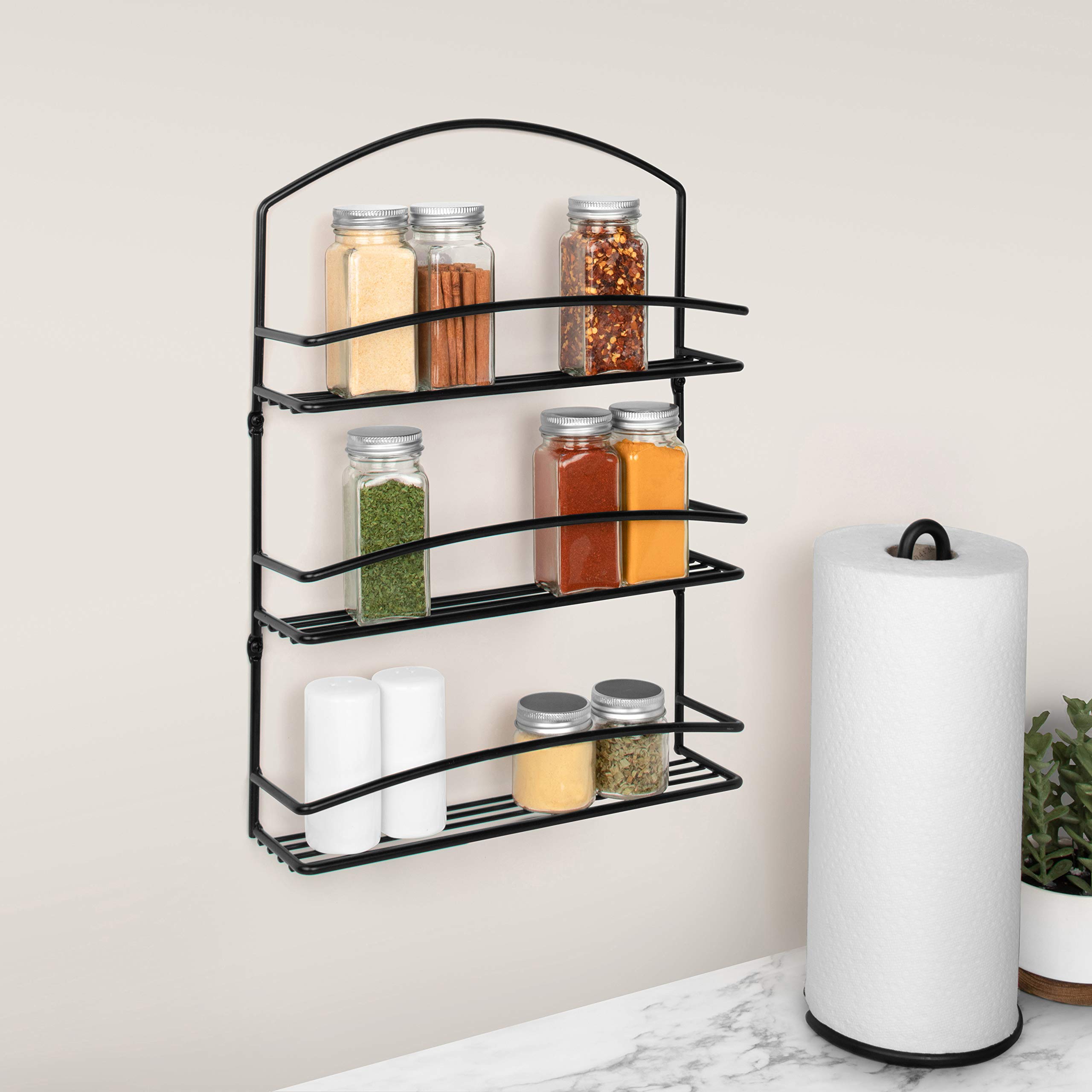 3-Tier Wall-Mounted Spice Organizer - Black Euro Rack Kitchen Cabinet for Pantry Storage | Space-Saving Spice Shelf for Herbs, Seasonings & Cooking Essentials