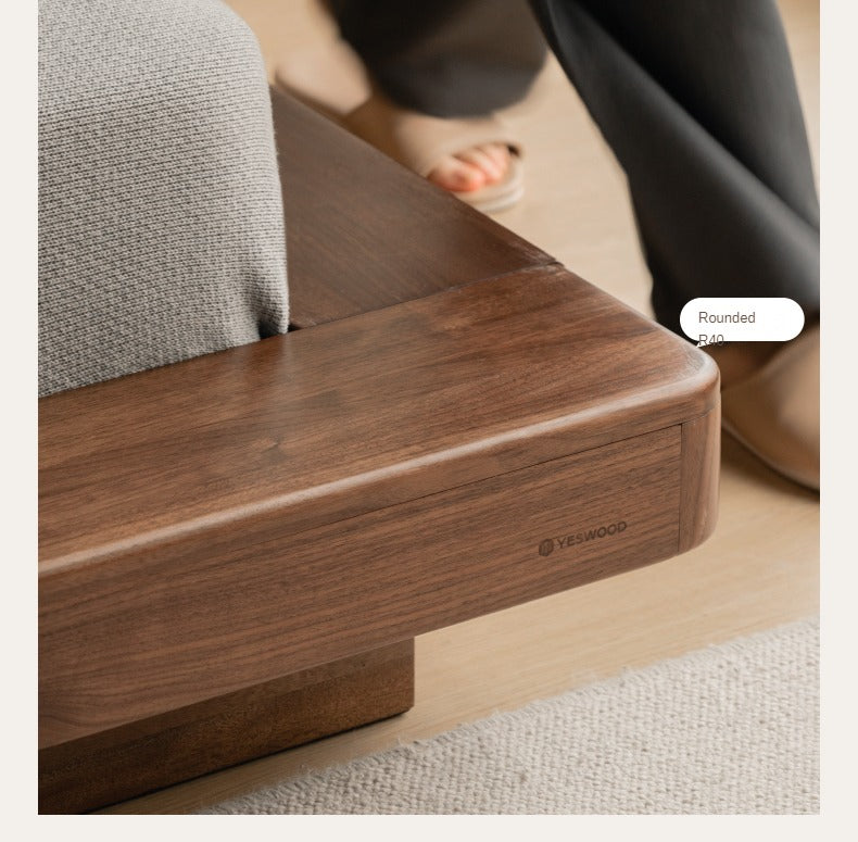 Premium Black Walnut Solid Wood Leather Upholstered Floating Bed Frame - Modern Platform Bed for Bedroom, Guest Room, or Master Suite