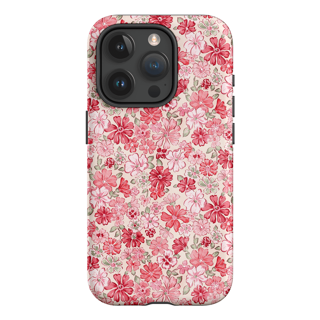 Strawberry Kiss Pink Floral Phone Case for iPhone 14/13/12/11 Pro Max - Cute Aesthetic Flower Design Protective Cover - Perfect for Women Girls Daily Use & Gift Giving