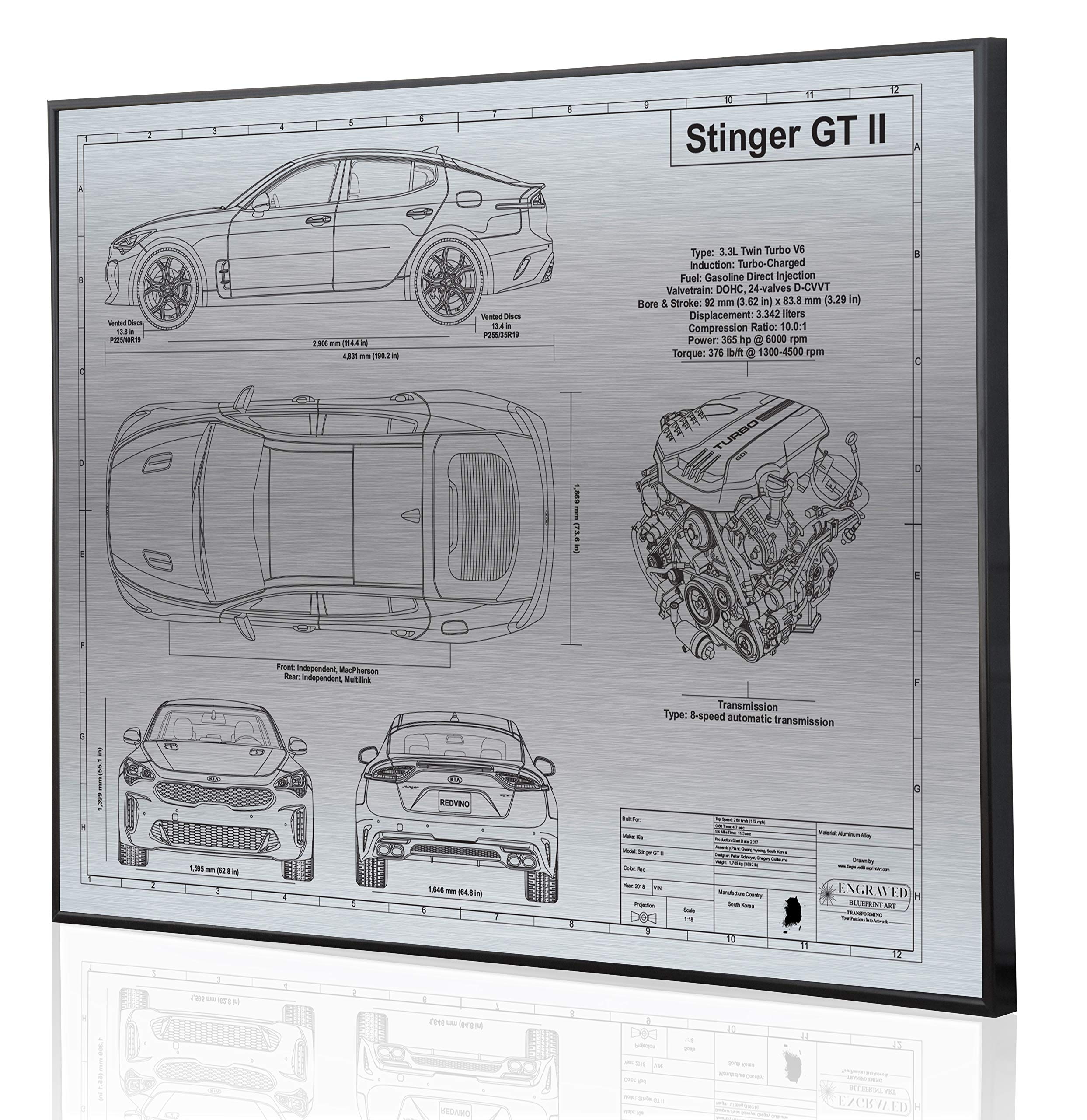 Stinger GT II Blueprint Artwork - Laser Engraved & Customizable - Perfect Automotive Gift for Car Enthusiasts, Office Decor, Man Cave Wall Art