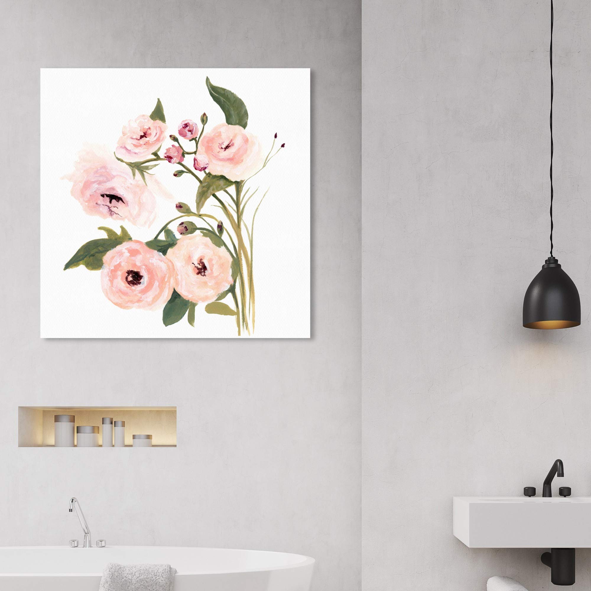 Wynwood Studio 'Blush Garden' Botanical Wall Art - 30x30 Inch Floral Canvas Print in White & Pink for Living Room, Bedroom, Office Décor