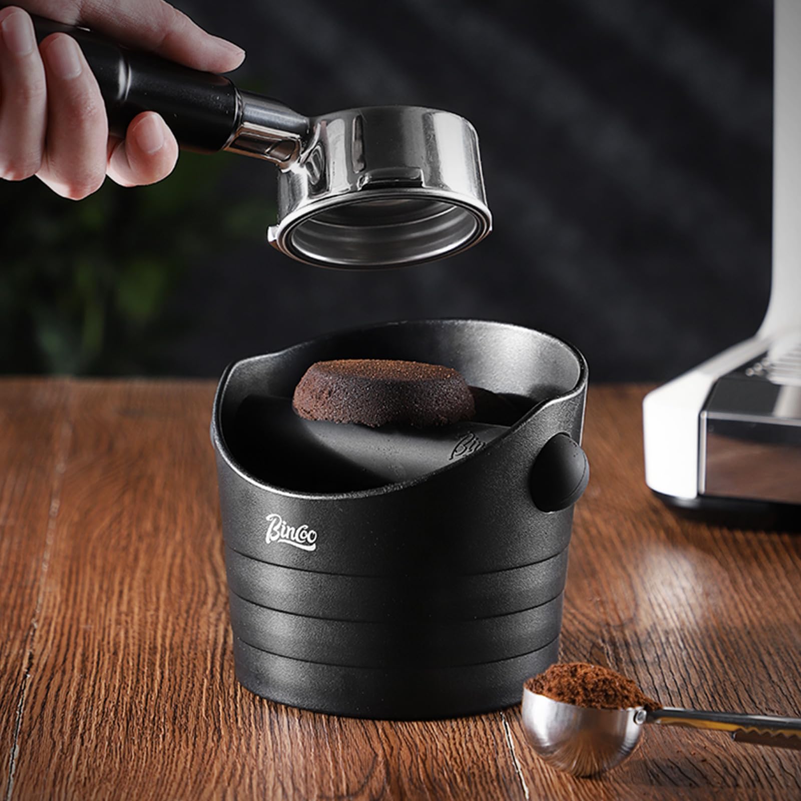 Bincoo Mini 4.5 Inch Coffee Knock Box - Compact Espresso Grounds Container for Home & Bar Use - Durable Black Coffee Accessory - Perfect for Espresso Machines & Coffee Station Organization
