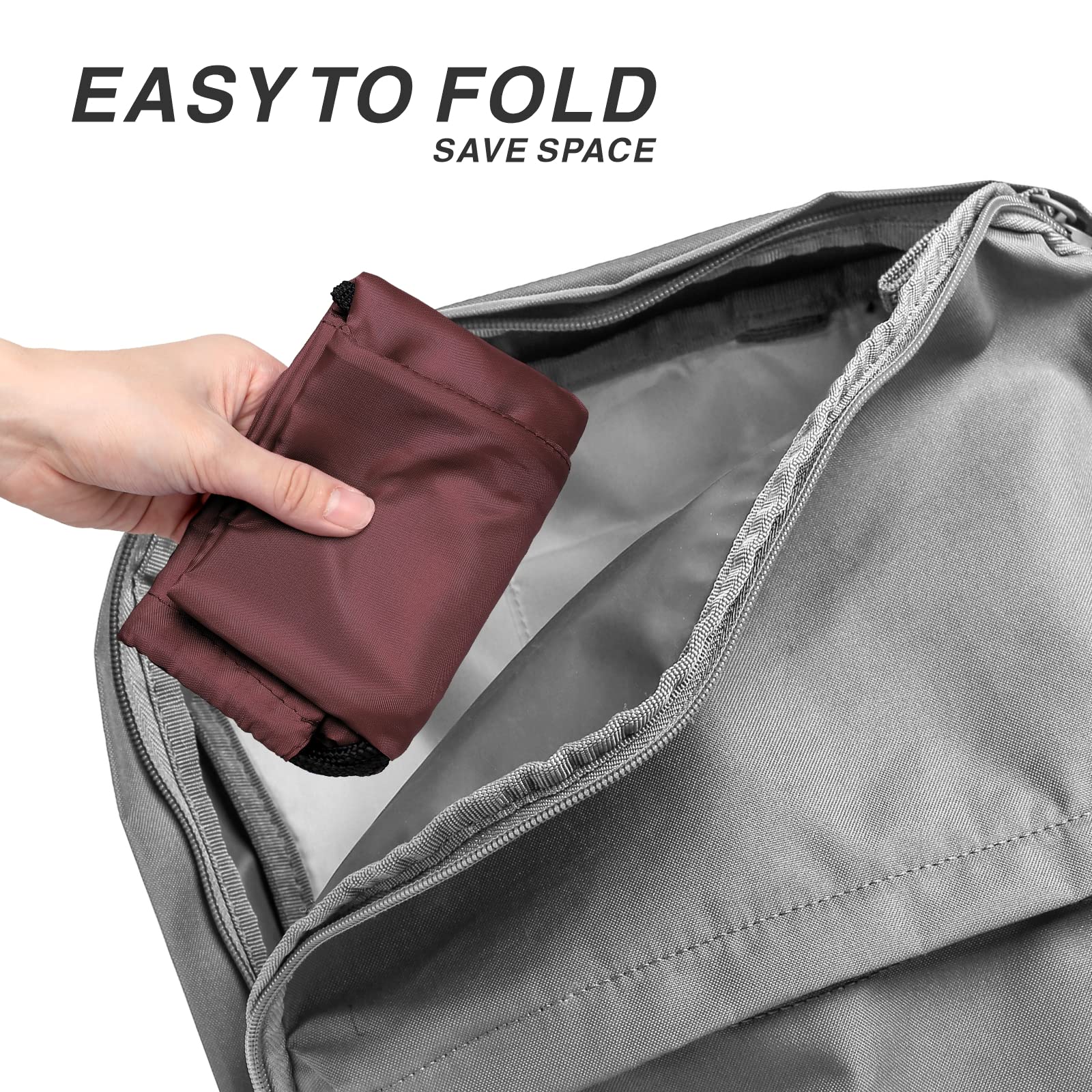 Foldable 210D Nylon Drawstring Backpack with Zipper Side Pocket - Lightweight Sports Gym Tote Bag for Men & Women (Burgundy) - Perfect for Workouts, Travel, and Everyday Use