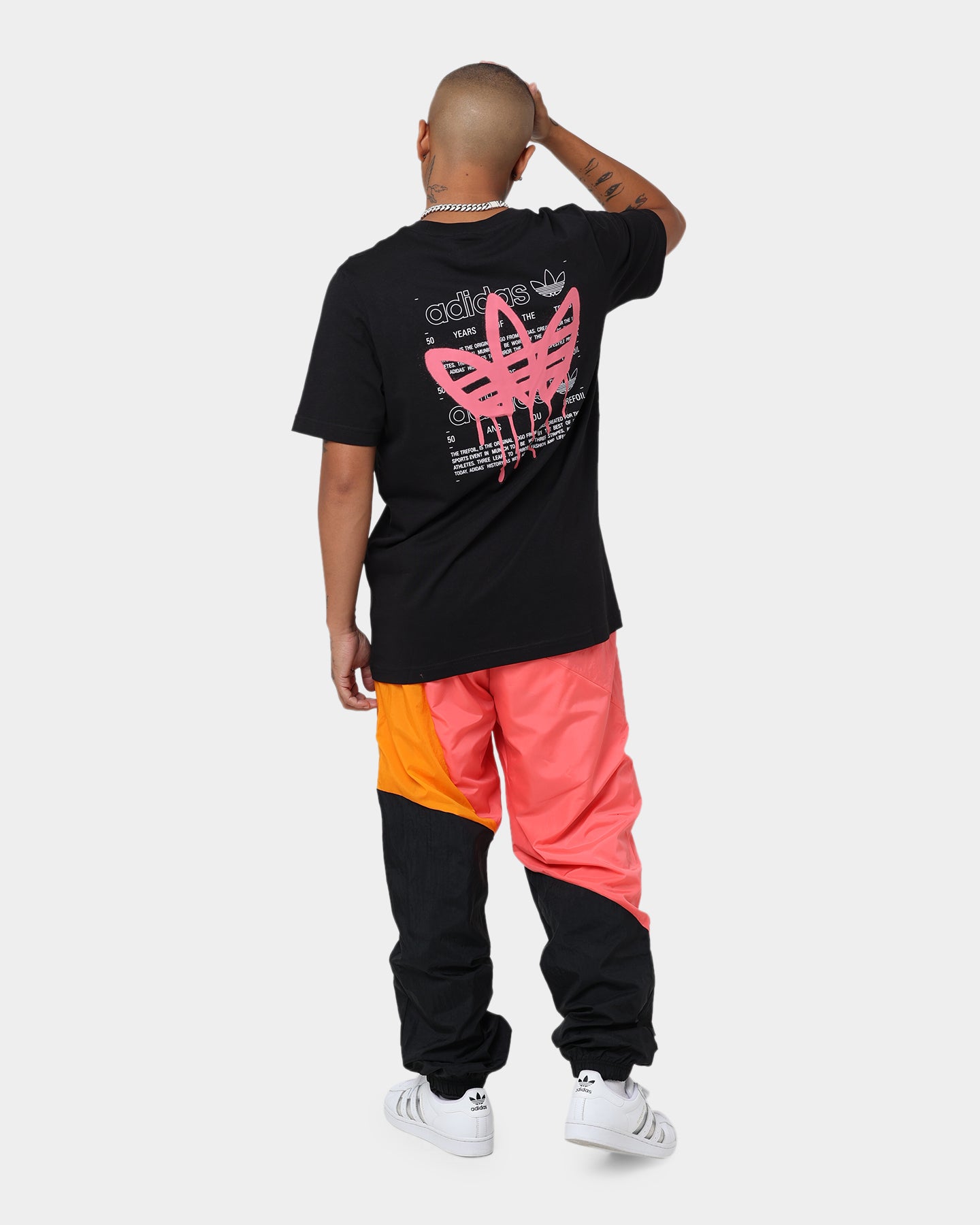 Adidas Behind T-Shirt for Men - Black/Turbo - Comfortable Cotton Crew Neck Tee for Casual Wear, Gym & Street Style