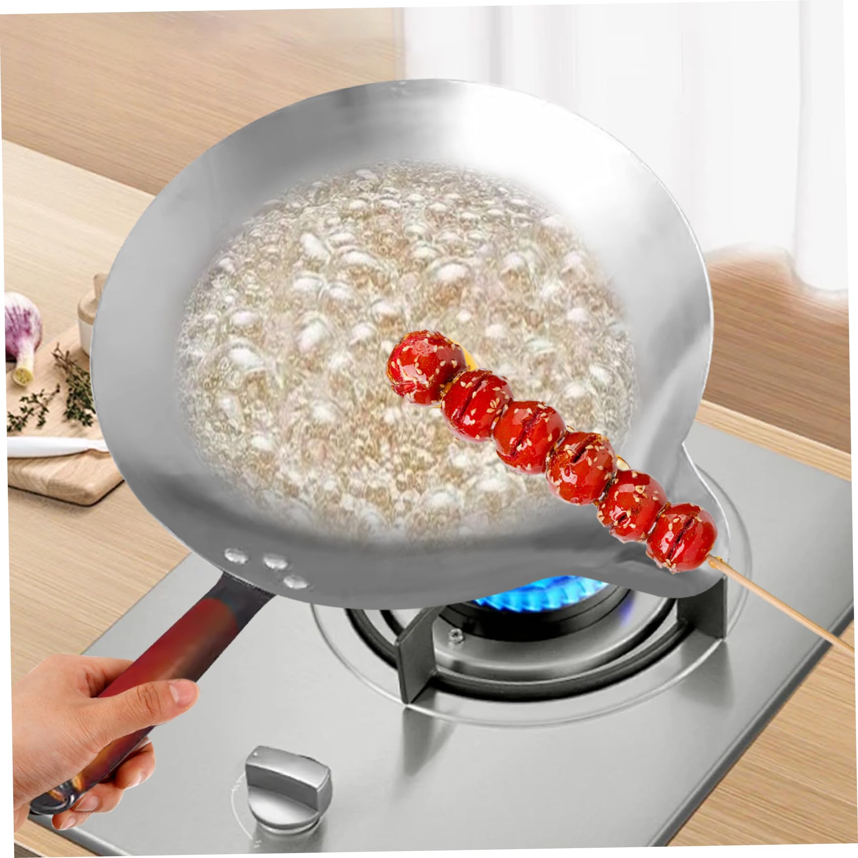 Stainless Steel Candy Melting Pot with V Spout & Heat-Resistant Handle - Cast Iron Wok for Tanghulu, Sugar Dipping & Candy Making - Perfect for DIY Desserts, Chocolate Melting & Candy Coating at Home