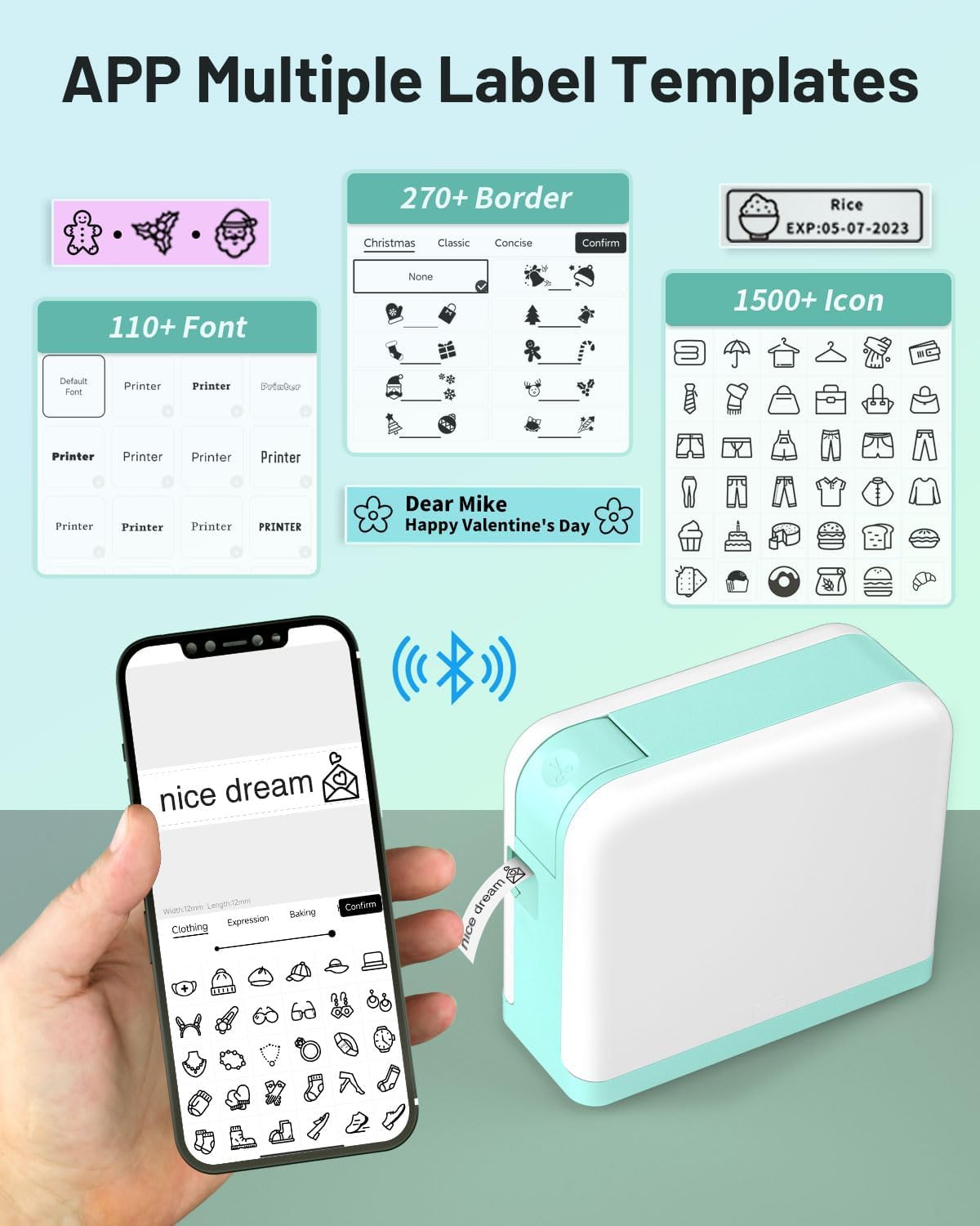 P3200 Bluetooth Label Maker - Portable Label Printer for iOS & Android, Laminated Labels, USB-C Rechargeable - Perfect for Home, Office, School, Gifts (Green) | Organize Files, Storage, Crafts & More