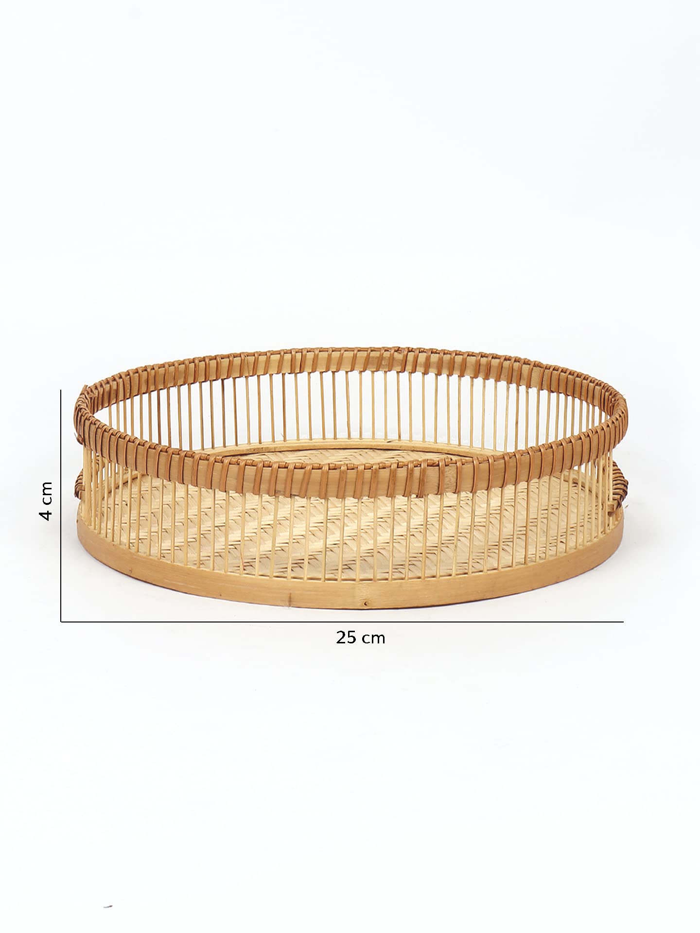 Habere India Handcrafted Bamboo Serving Tray - Decorative Round Tea Tray for Home Decor, Dining & Hospitality (25x4cm, Beige) | Perfect for Coffee Table, Gift Giving & Indian Cultural Events