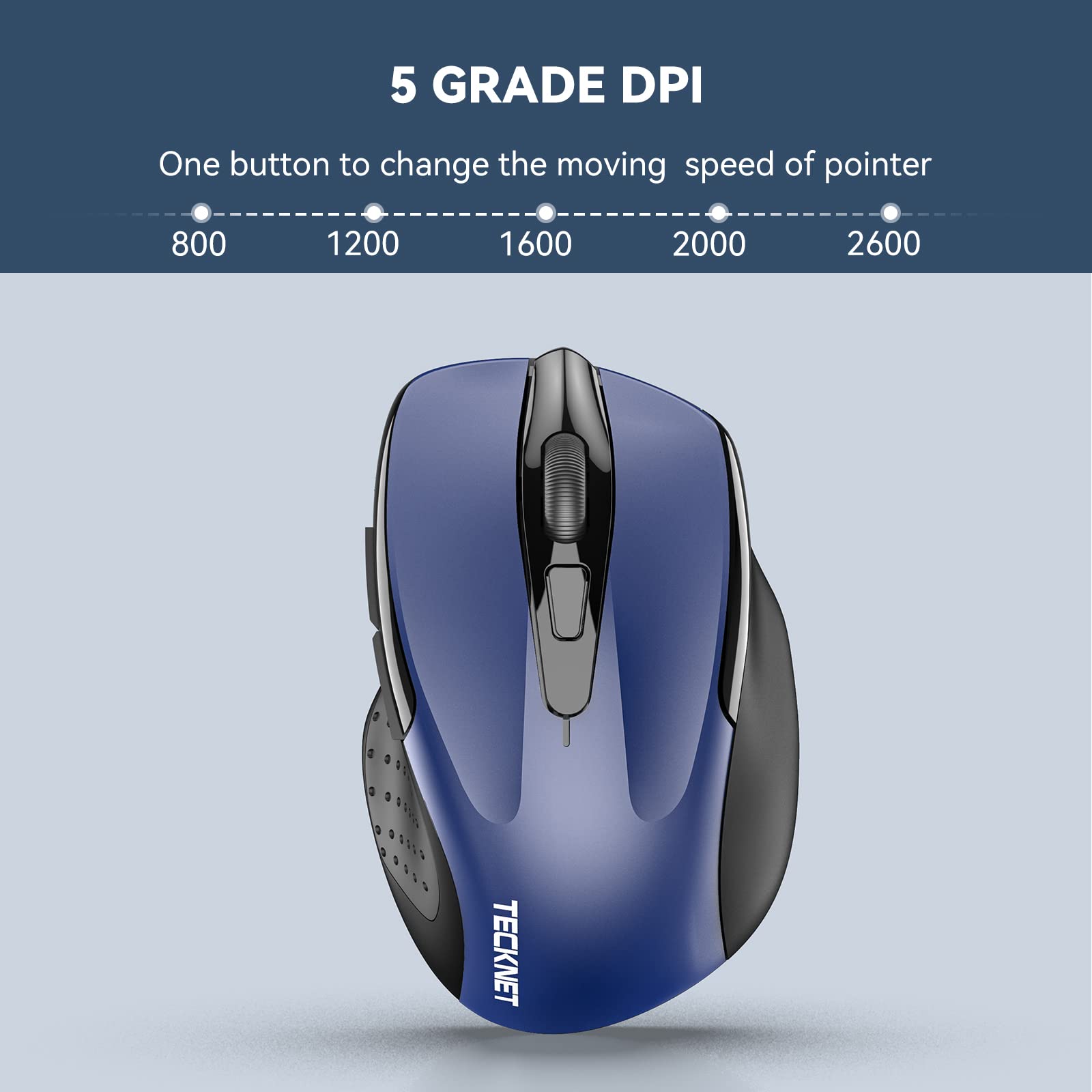 TECKNET Pro 2.4G Wireless Mouse - Ergonomic Computer Mouse with 2600 DPI, 6 Buttons & Nano USB Receiver | 24-Month Battery Life | Compatible with PC, Laptop (Windows/Mac) | Perfect for Office Work, Home Use & Gaming