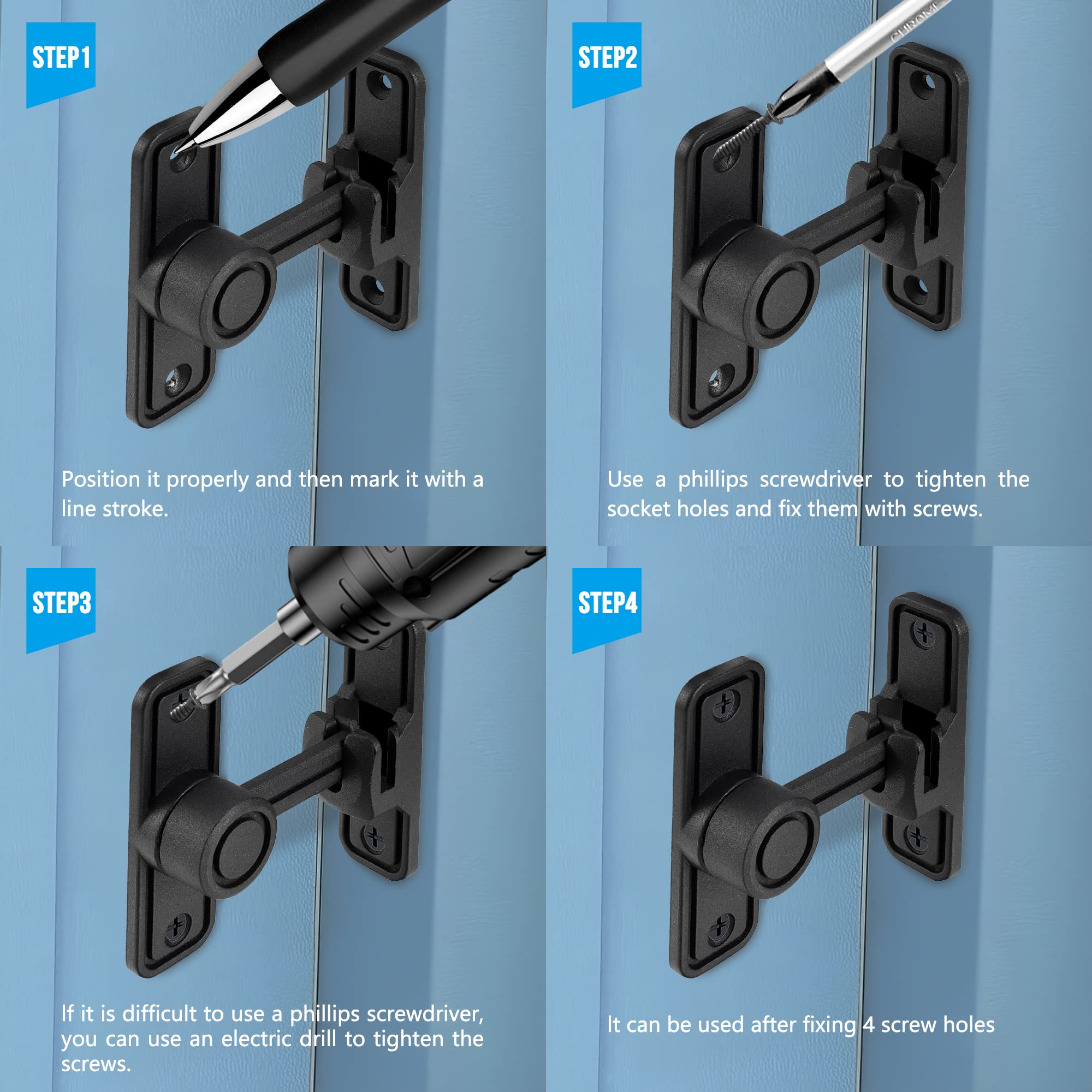 90/180 Degree Sliding Barn Door Lock Latch Hardware - Dual Security Slide Lock for Bathroom, Garage, Bedroom, Cabinet & Barn Gates - Heavy Duty Black Metal Door Lock for Enhanced Home Security (Perfect for Rustic & Farmhouse Style Homes)