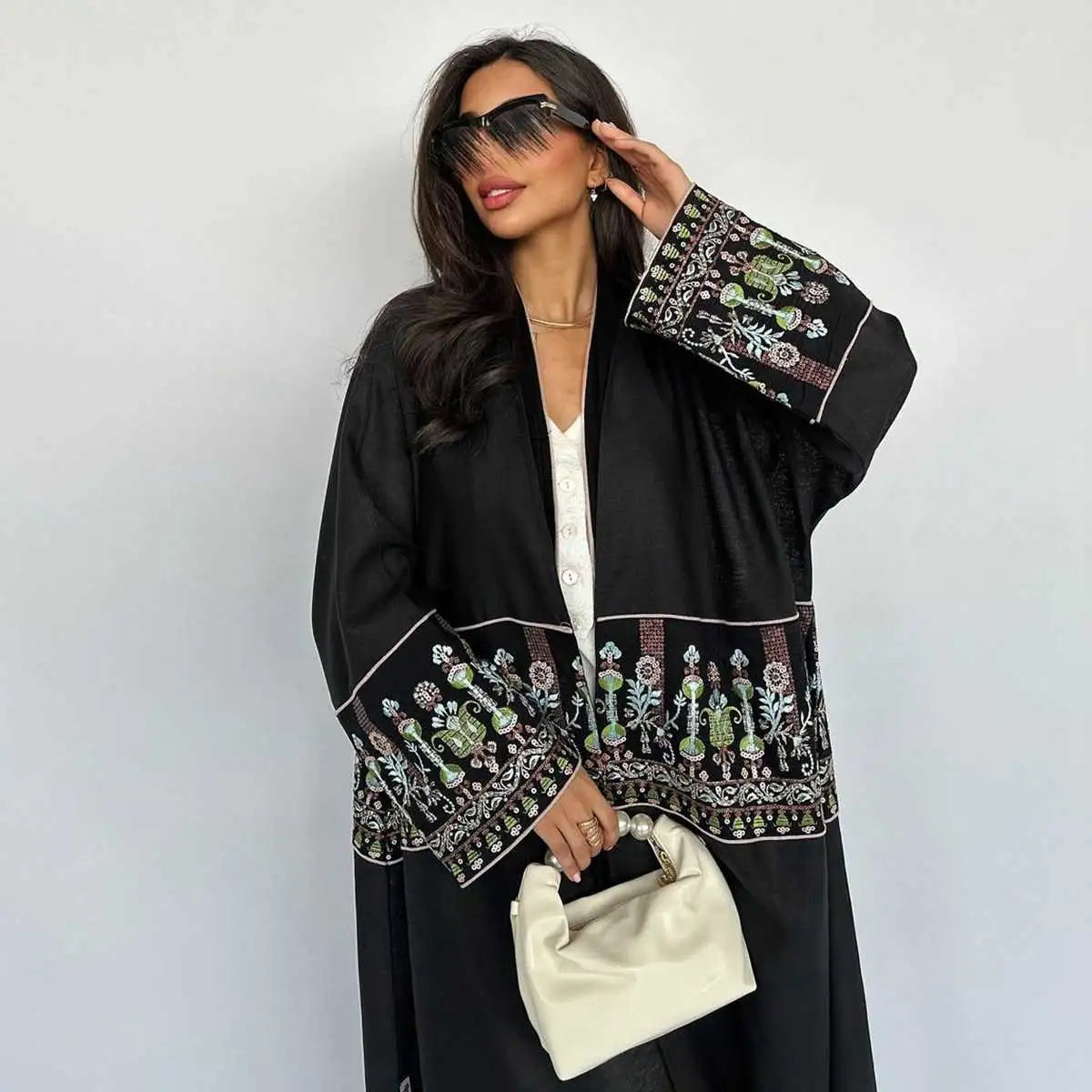 Elegant Modest Fashion Embroidery Cardigan Open Abaya Dress for Women - Perfect for Prayer, Mosque Wear & Special Occasions