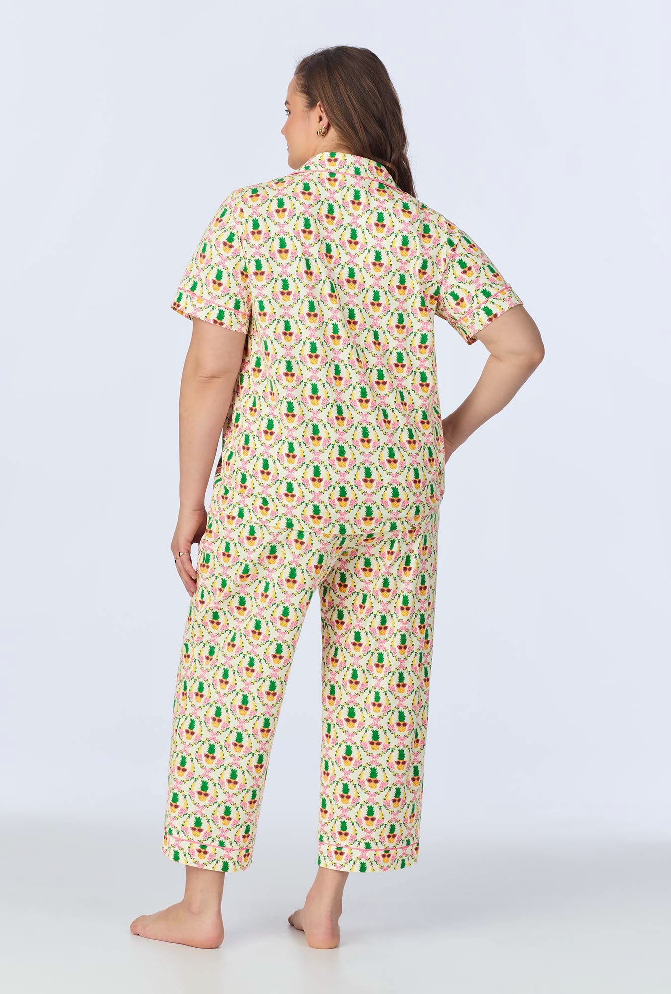 Pinacoolada Short Sleeve Classic Stretch Jersey Cropped Pajama Set for Women - Soft & Comfortable Sleepwear for Summer Nights, Lounge Wear at Home