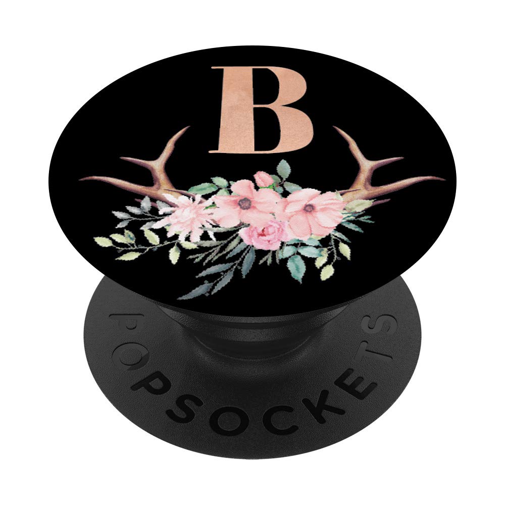 Personalized Monogram Letter B Necklace - Rose Gold Antler Pendant with Pink Floral Design | Perfect for Birthdays, Anniversaries & Gifts for Women