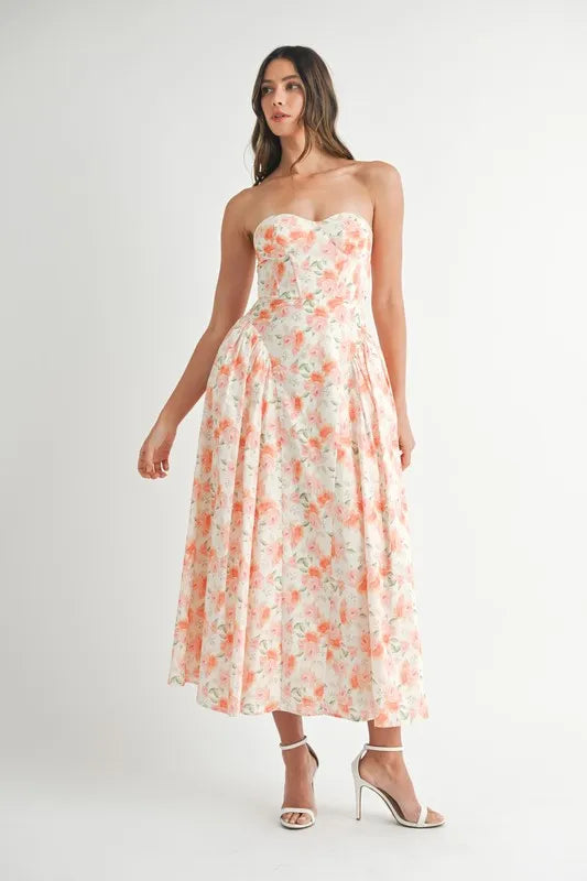 Floral Printed Midi Summer Dress for Women - Lightweight Flowy Boho Sundress with Pockets - Perfect for Beach Vacation, Garden Party & Casual Outings