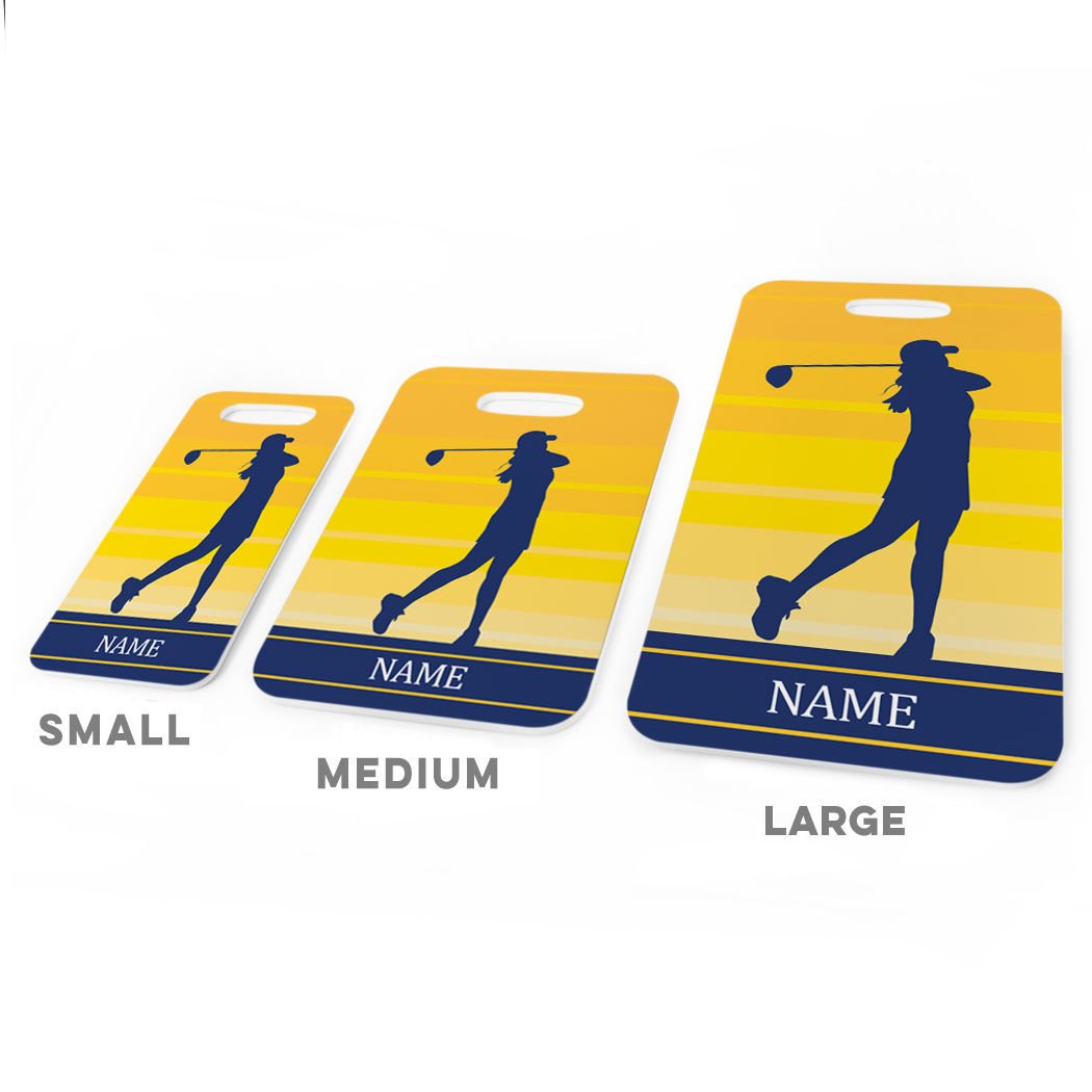 Personalized Golf Bag Tag for Women - Large Yellow Luggage Tag with Standard Lines - Perfect for Golf Travel & Tournament Identification