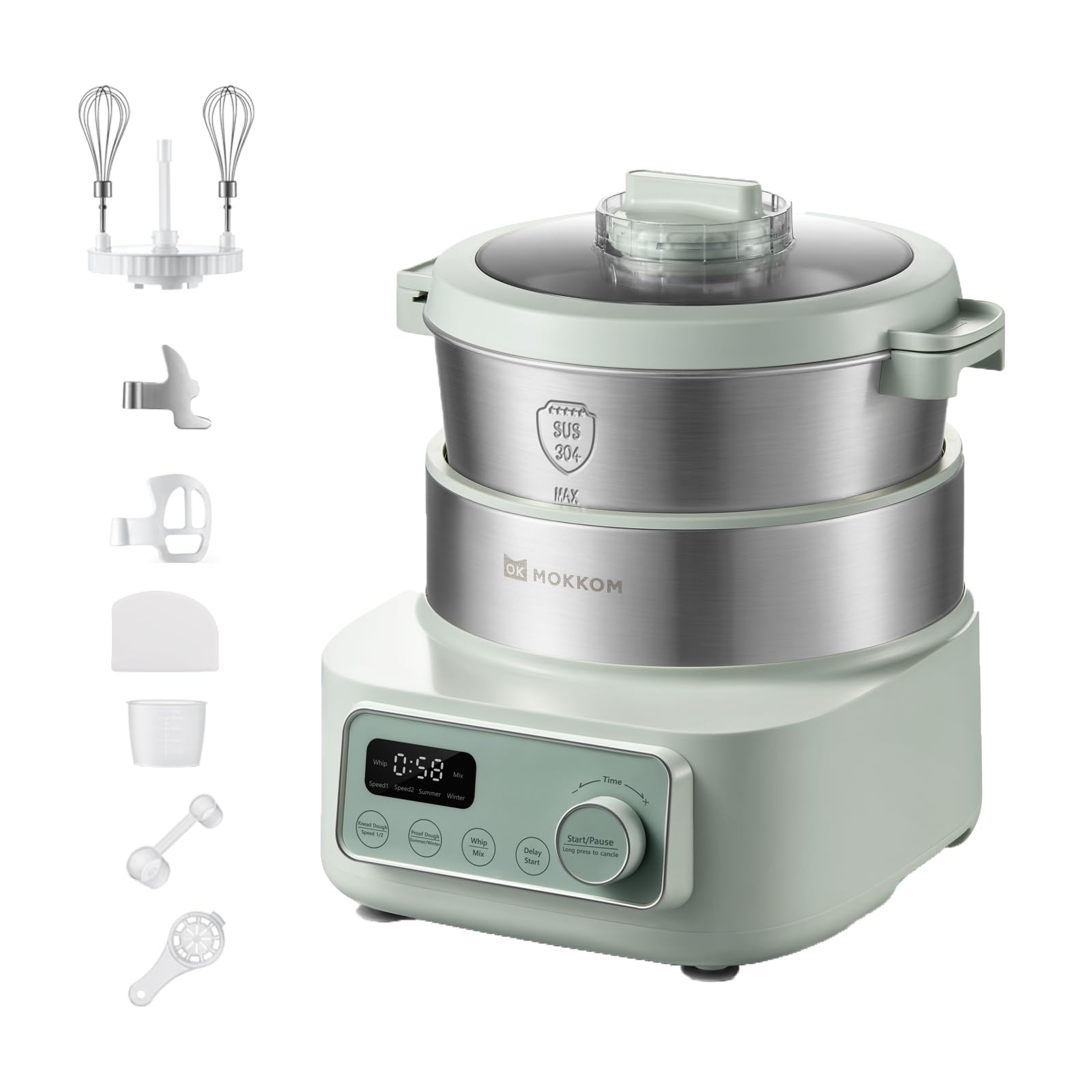 Electric Dough Maker with Proofing Function - 4.5Qt Stainless Steel Mixer with Microcomputer Timer & Dough Hook - Perfect for Baking Bread, Pizza, Pasta & Pastries at Home