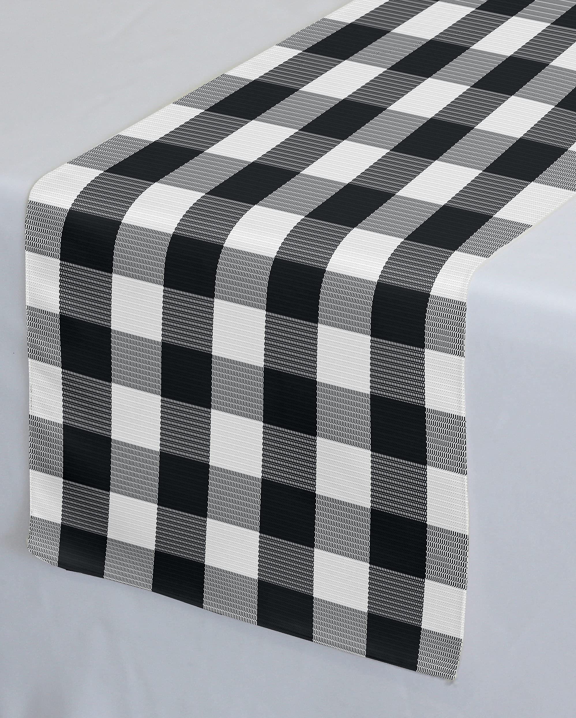 Lushomes Buffalo Check Black Crochet Table Runner - 13 x 72 Inches Single Layer Farmhouse Dining Table Decor for 6-Seater, Coffee Table & Living Room Centerpiece | Perfect for Rustic Weddings, Holiday Decor & Farmhouse Style Homes