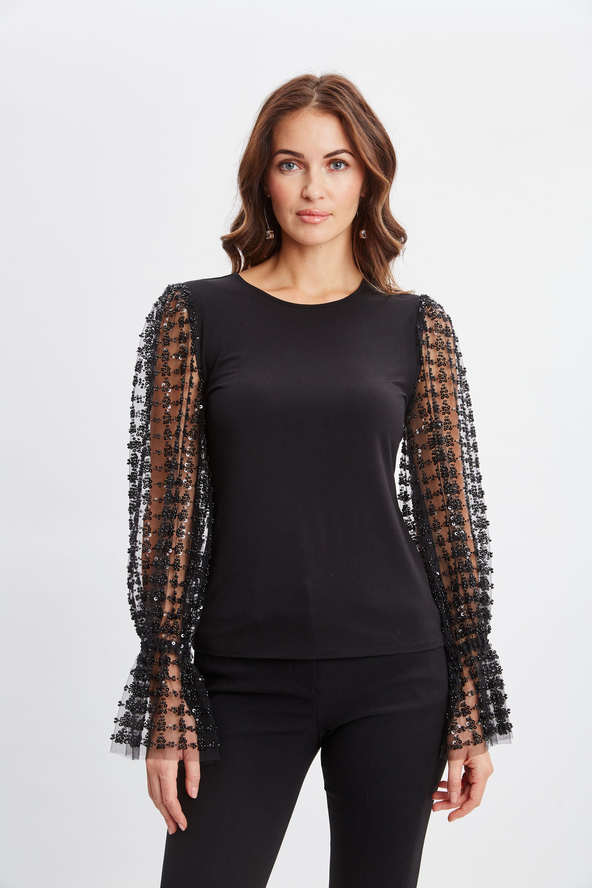 Sparkly Sequin Sleeve Knit Sweater - Women's Glitter Knit Top for Party, Christmas & Holiday Outfits | Casual & Dressy Fashion for Night Out, Club & Special Occasions