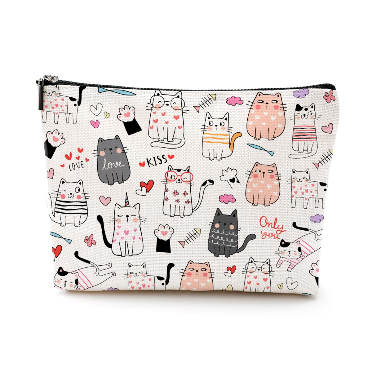Cute Cat Themed Makeup Bag - Perfect Gift for Cat Lovers, Women, Girls & Teachers | Cat Mom & Cat Lady Gifts for Graduation, Birthday, Christmas & Friendship Appreciation | Waterproof Cosmetic Pouch for Travel, School & Daily Use