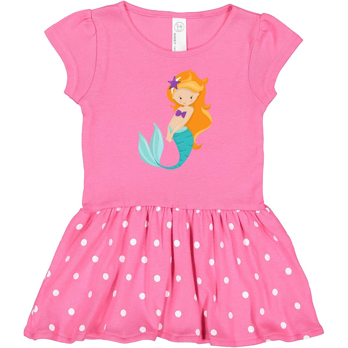 Inktastic Cute Mermaid Print Baby Dress - Little Mermaid Outfit with Orange Hair & Star Design for Infant Girls | Perfect for Birthday Parties, Beach Photos & Disney-Themed Events