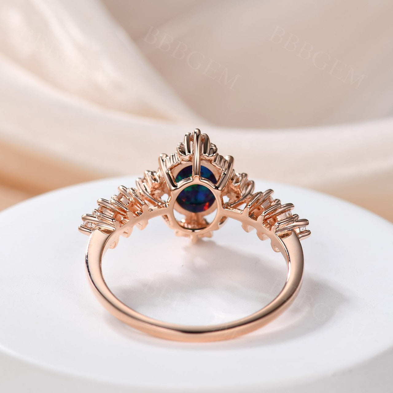 14K/18K Vintage Black Opal Engagement Ring with Diamond Band - Elegant Promise Jewelry for Wedding, Proposal & Anniversary Gifts