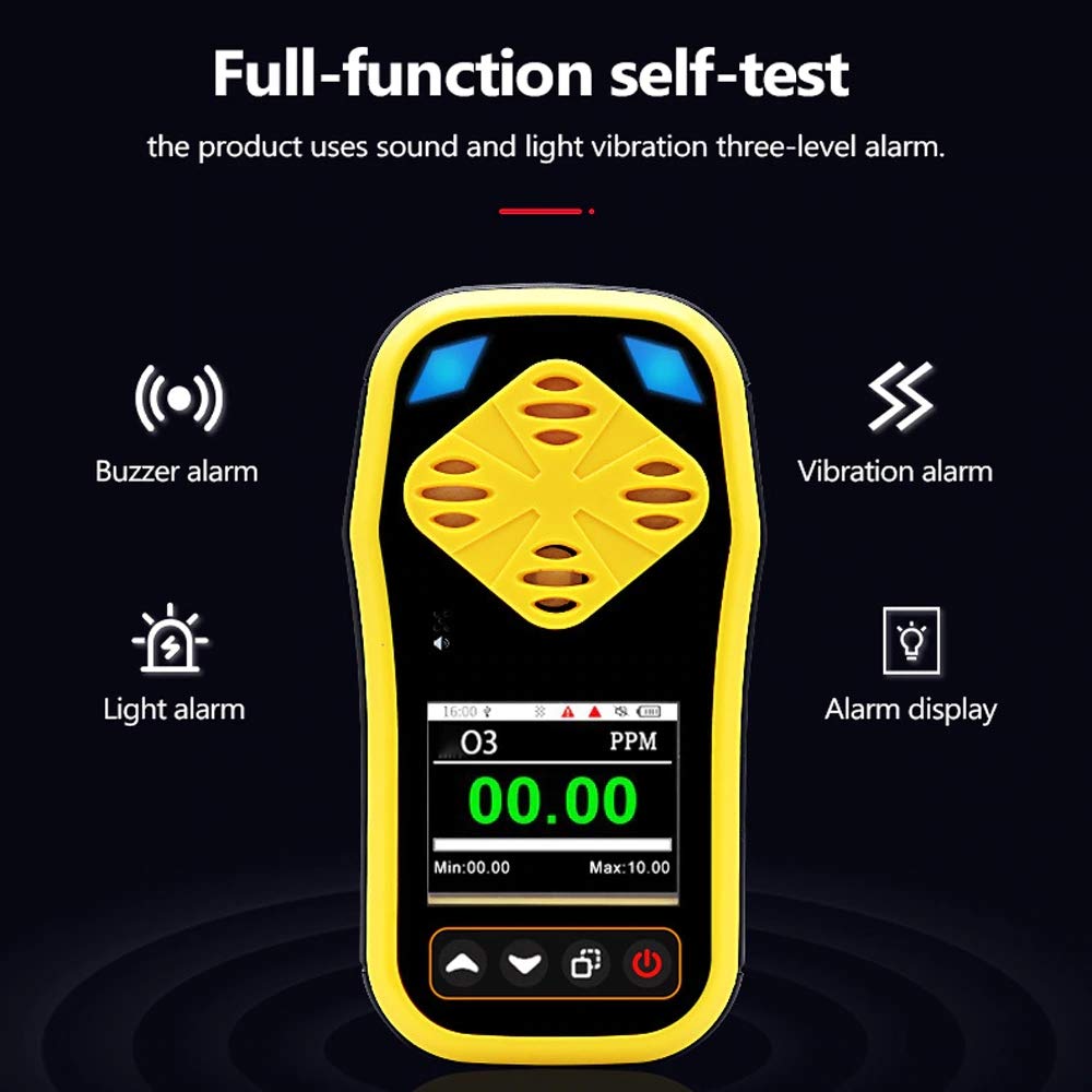 Portable Ozone Meter - O3 Gas Tester with Quick Sensing, Multiple Alarms & Rechargeable Battery | Handheld Ozone Detector for Air Quality Monitoring, Water Treatment & Industrial Safety | Data Recording & Concentration Analysis