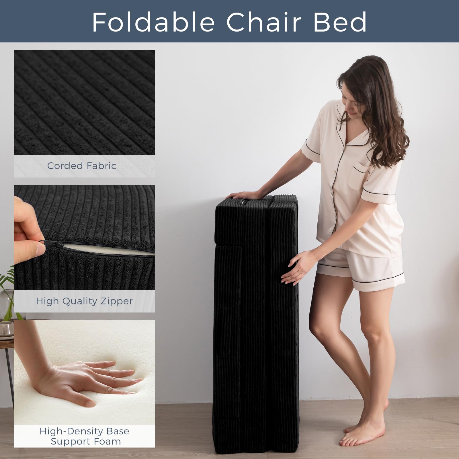 MAXYOYO Multifunctional Folding Sofa Bed - Convertible Sleeper Sofa & Floor Futon Mattress for Small Spaces, Guest Room & Apartment - Portable & Space-Saving Design - Perfect for Living Room, Dorm & Overnight Guests - Black