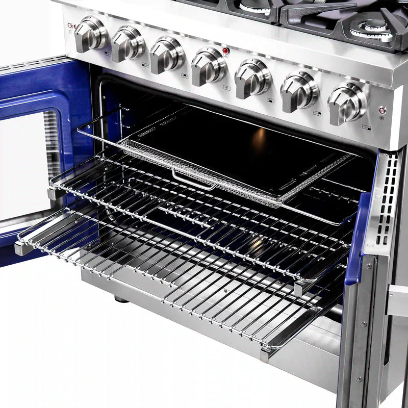 FORNO Massimo 36 Inch Freestanding French Door Gas Range - Stainless Steel Professional Oven with 6 Burners & Convection FFSGS6439 - Perfect for Home Chefs & Large Family Cooking