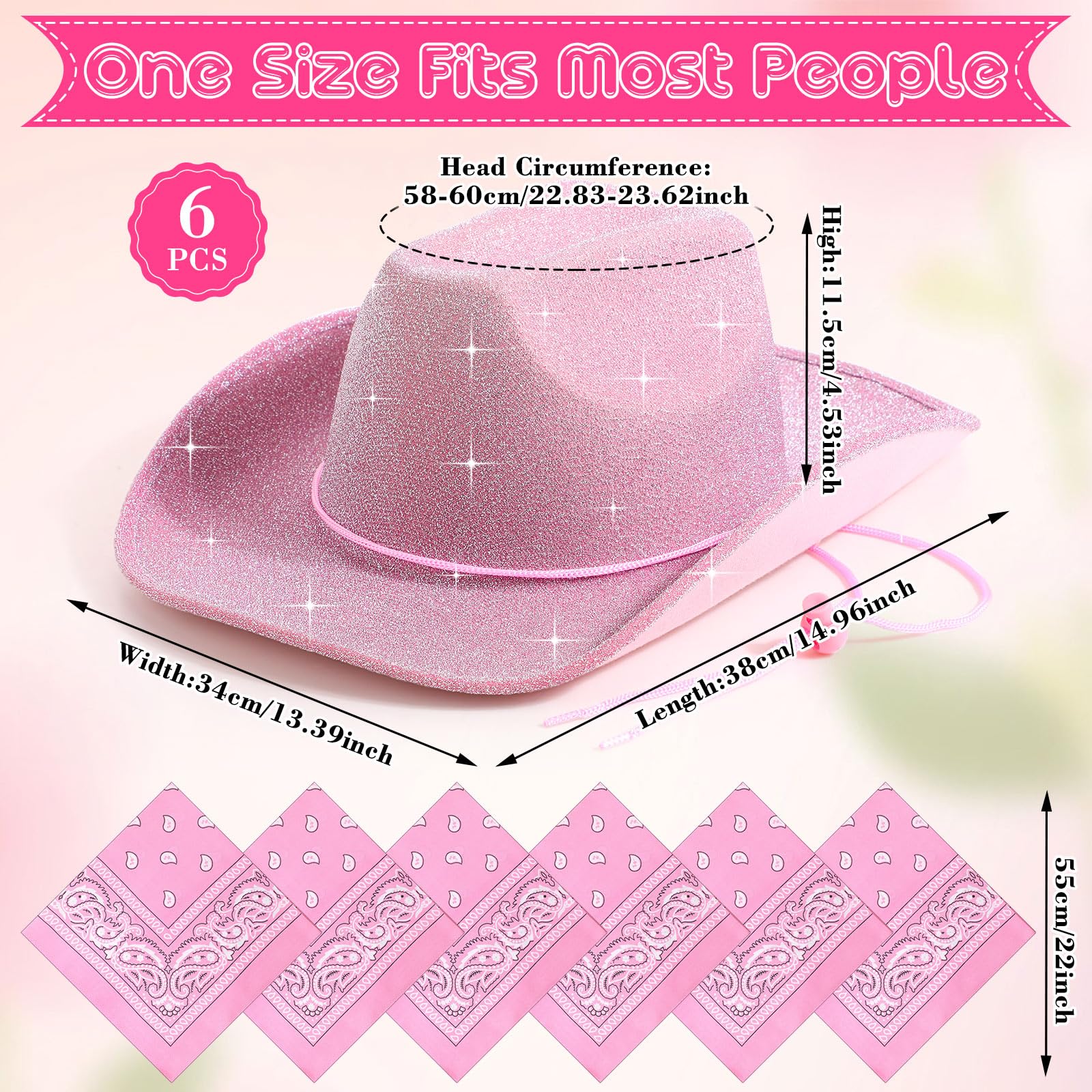 12 Pcs Cowboy Hats for Women & Men - Western Glitter Cowgirl Hats with Adjustable Drawstring - Perfect for Halloween, Costume Parties, Rodeo Events & Country Music Festivals