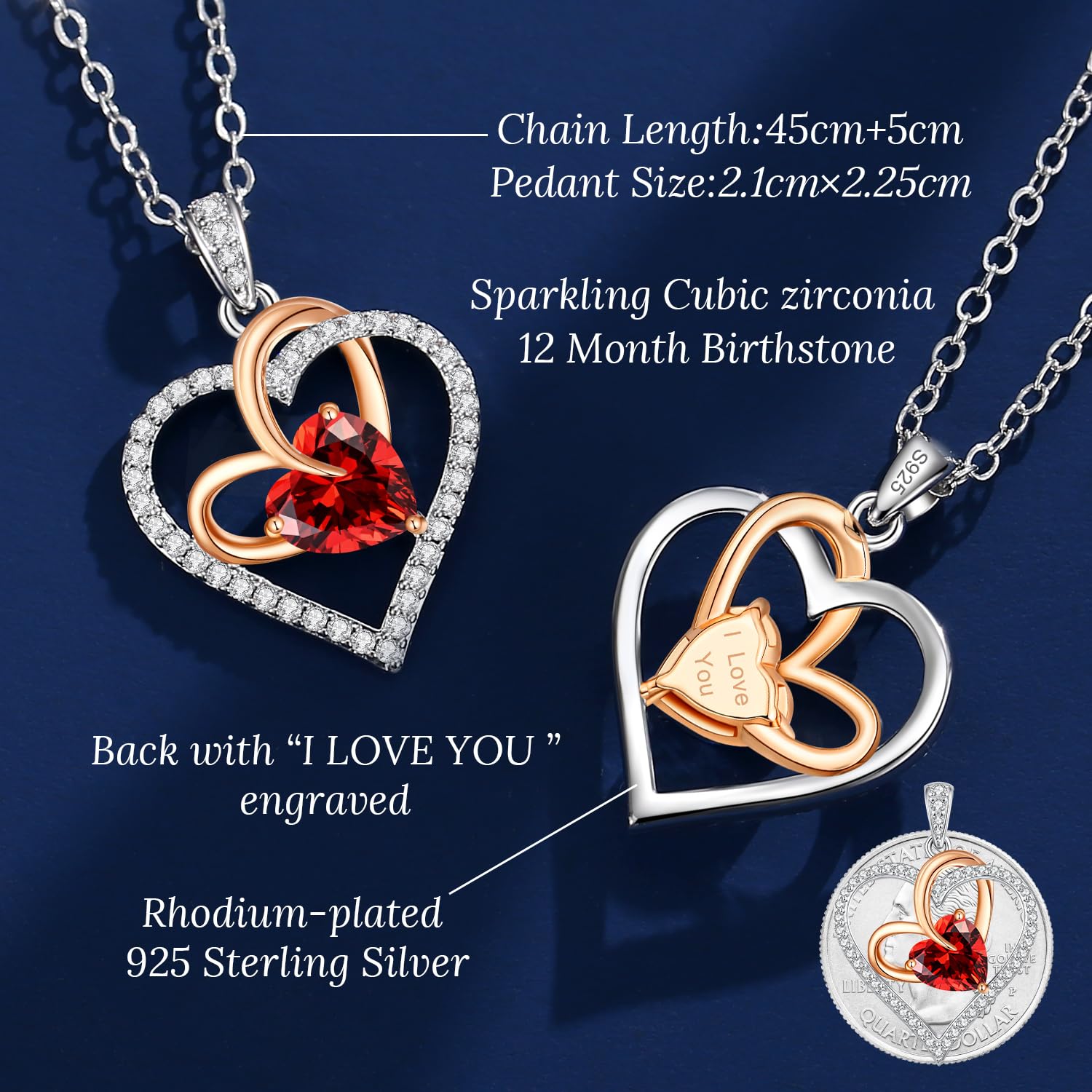 Romantic 2 Carat Moissanite Heart Necklace for Women - 925 Sterling Silver Fine Jewelry, Perfect Birthday/Anniversary/Christmas Gift for Wife, Mom, Girlfriend - Elegant Jewelry for Date Night, Wedding, Special Occasions