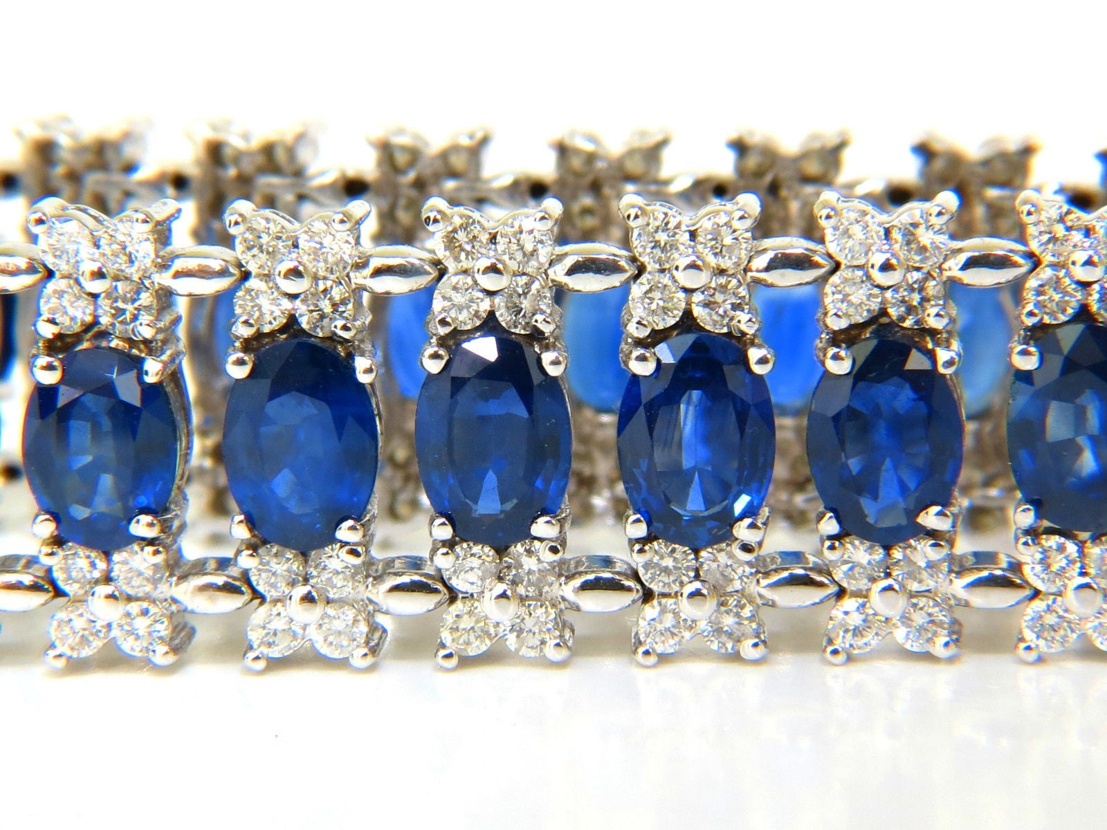 33.75CT Natural Blue Sapphire & Diamond Tennis Bracelet - 3 Row Wide Cuff for Women - Elegant Jewelry for Weddings, Parties & Special Occasions