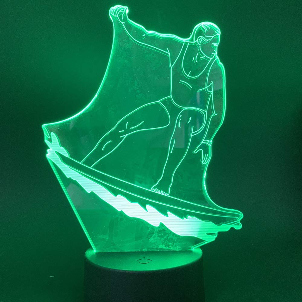 3D Surfing Night Light LED Touch Switch Table Lamp - 7 Color Changing Optical Illusion Desk Decor for Kids Room, Bedroom, Office | Perfect Gift for Christmas, Birthday, Home Decor & Children's Toy