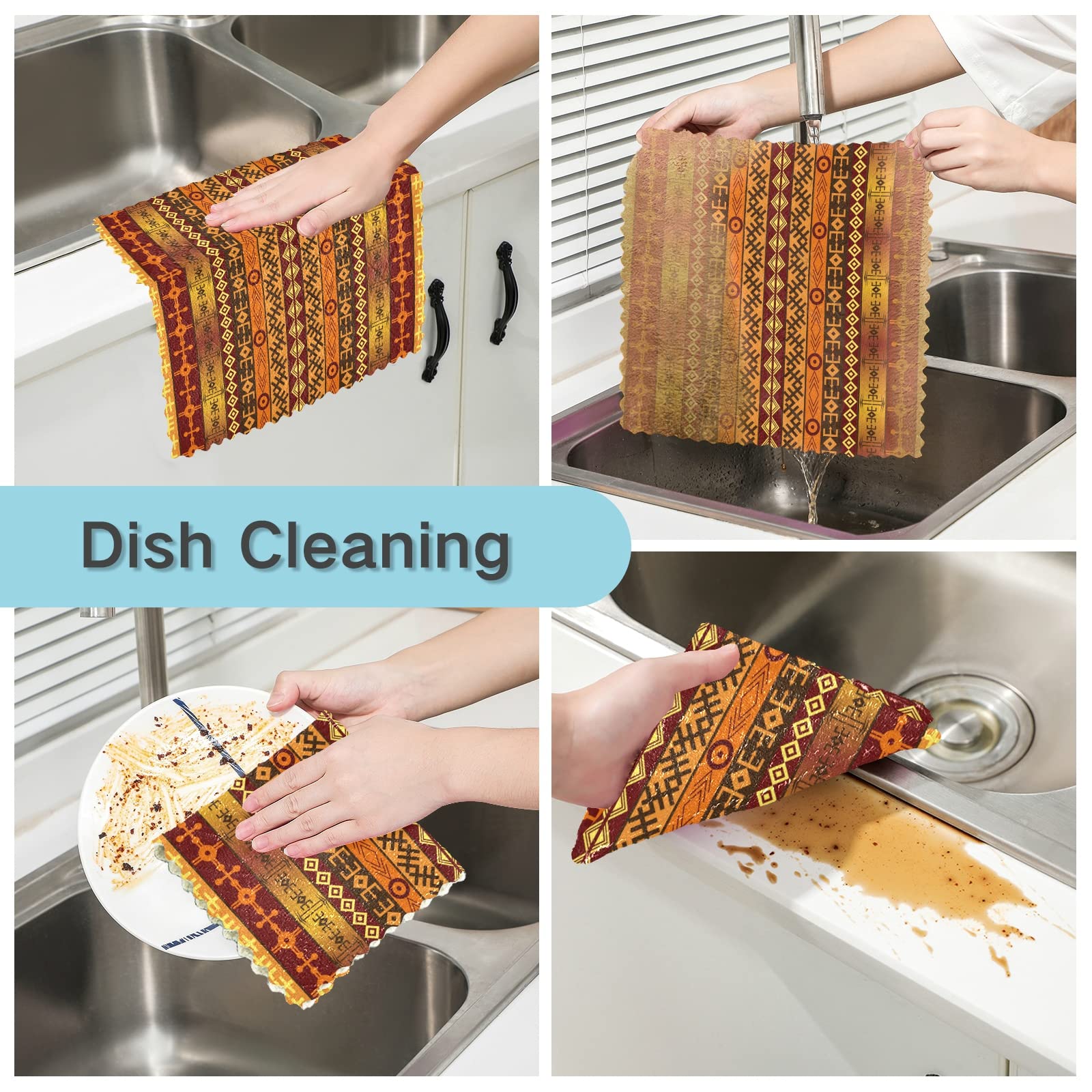 Premium JSTEL Indian Ethnic Kitchen Towels Set of 6 - Super Absorbent 11x11 Inch Microfiber Dish Drying & Hand Towels for Cooking, Baking, and Dishwashing - Perfect for Indian Cuisine & Modern Kitchens