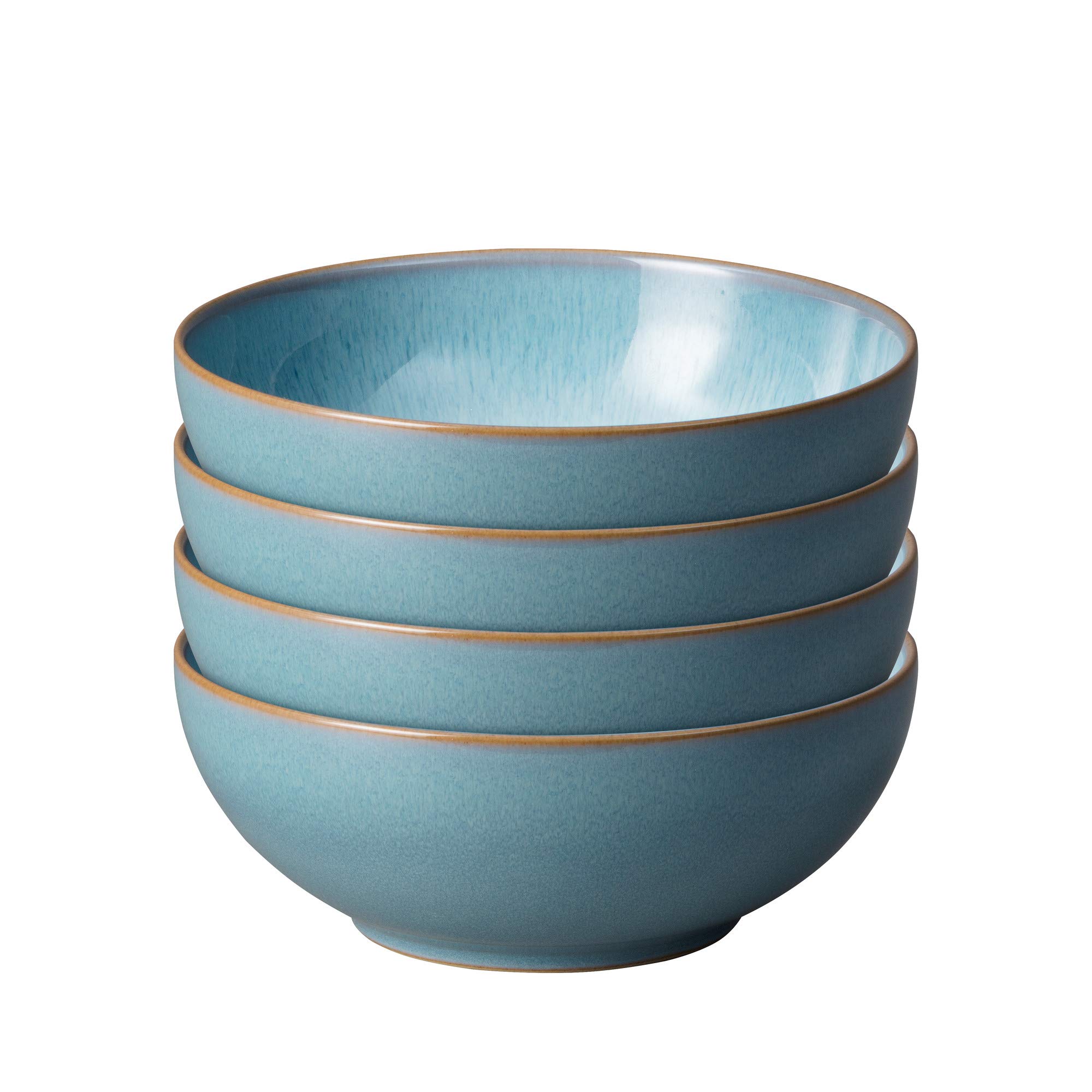 Denby Azure Haze Blue 4-Piece Stoneware Cereal Bowl Set - 820ml Porridge & Soup Bowls - Dishwasher, Microwave & Freezer Safe - Chip-Resistant Ceramic with Blue-White Gradient Glaze - Perfect for Breakfast, Snacks & Family Dining