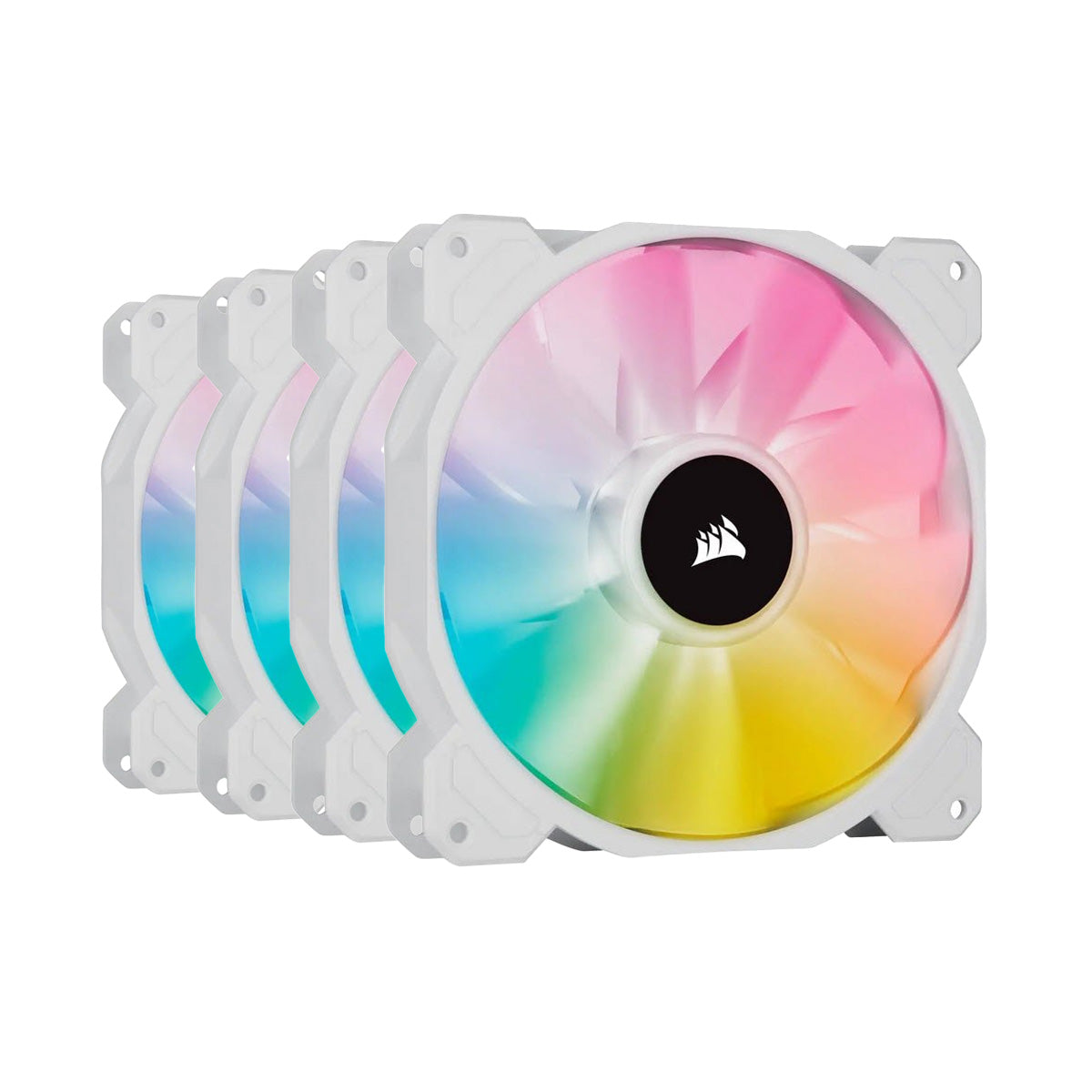 Corsair iCUE SP120 RGB ELITE White 120mm PWM Cooling Fan Quad Pack with Lighting Node - High Performance PC Case Fans for Gaming Rigs & PC Builds