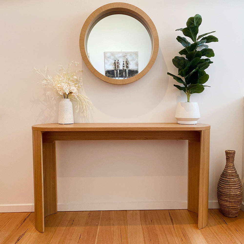 ZANA 140cm Natural Oak Wood Console Table - Entryway Hallway Sofa Table for Home Decor & Storage