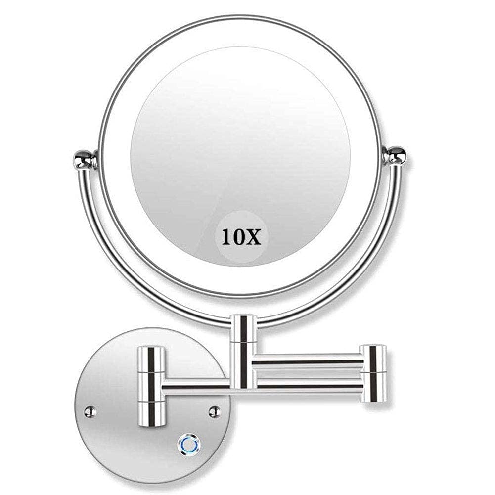 AWJ 5X Magnifying Lighted Makeup Mirror - Dimmable LED Bathroom Mirror with Touch Screen, Wall Mounted Shaving Mirror for Precise Makeup & Grooming (UK Plug) - Perfect for Vanity, Spa & Home Bathroom Decor