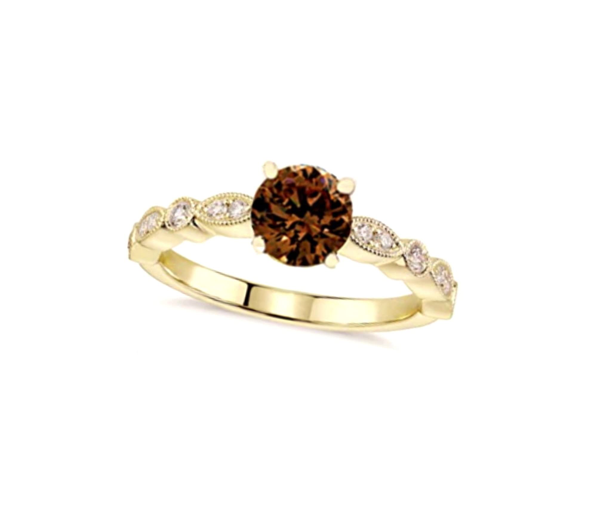18K Yellow Gold Silver Chocolate Brown Solitaire Ring 1.50 CTW - Elegant Engagement & Wedding Jewelry for Women, Perfect for Proposals, Anniversaries & Special Occasions