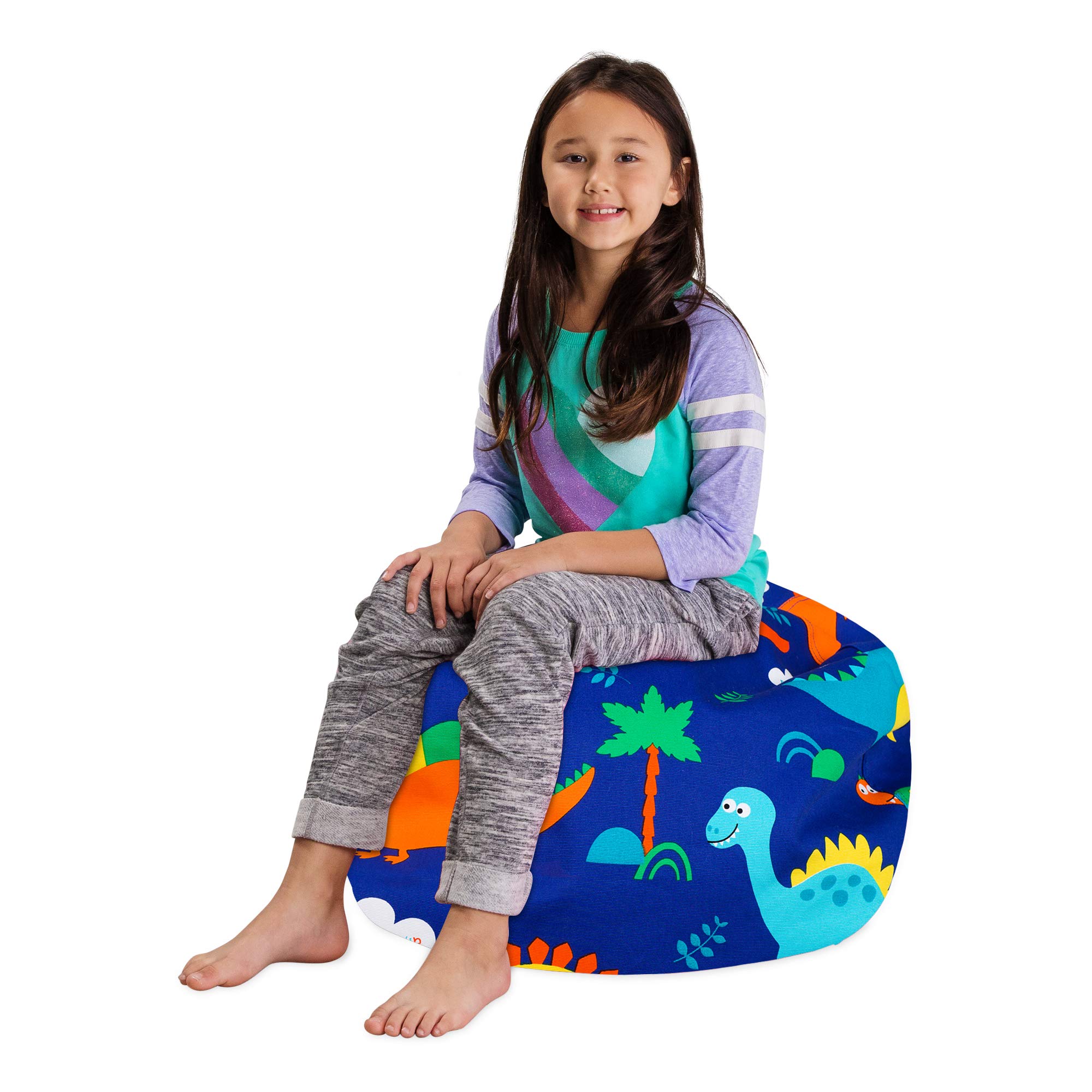 Posh Kids Stuffed Animal Storage Bean Bag Chair Cover - Dinosaur Toy Organizer for Children, Medium (27 Inches) - Blue Canvas Fabric | Perfect for Playroom, Bedroom & Nursery Organization