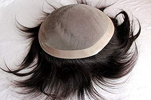 Premium Human Hair Men's Wig/Toupee - 9x7 Inch Natural Black & Brown Hair Patch for Men & Boys with Free Tape & 4 Clips (Pack of 1) - Perfect for Daily Wear, Cosplay, Hair Loss Solutions & Styling