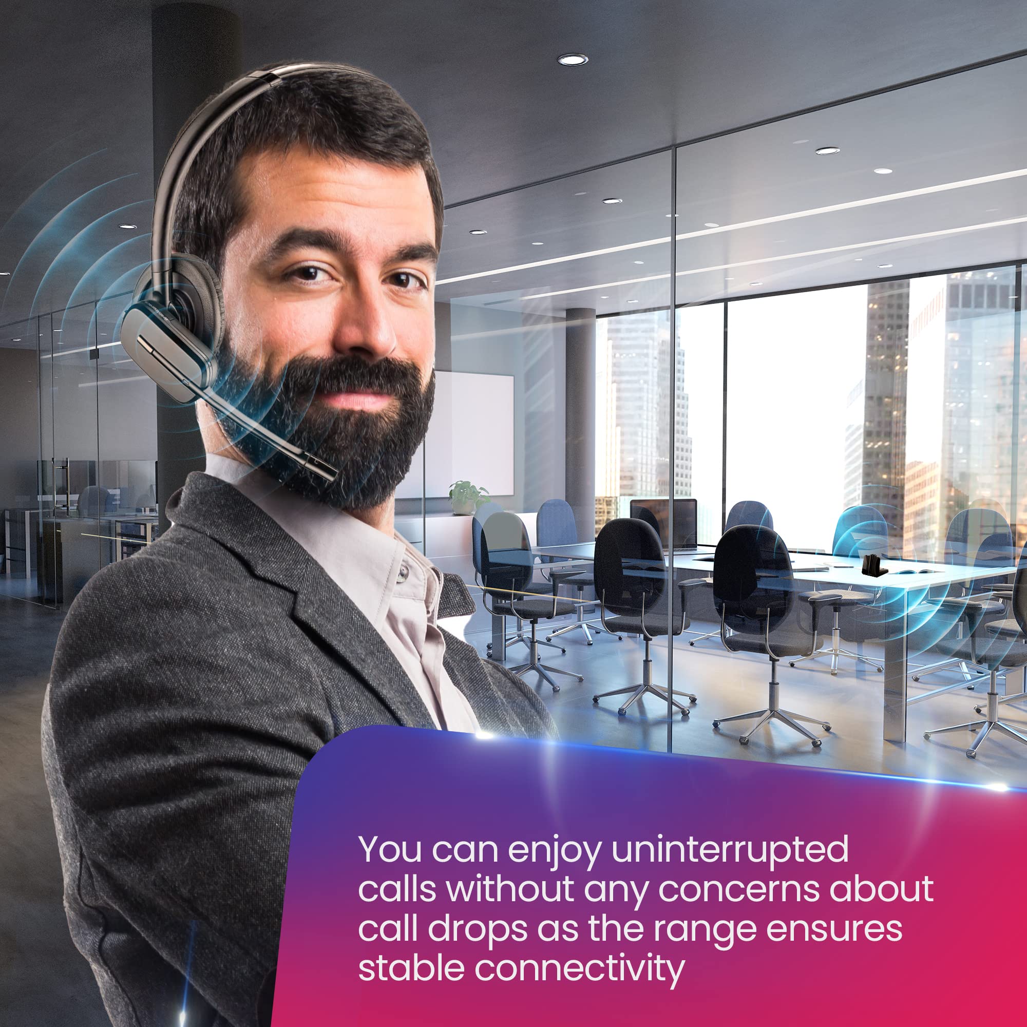 Plantronics CS540 Wireless DECT Headset with Noise Canceling - Compatible with ShoreTel & VoIP Phones - Black Office Headset for Call Centers & Remote Work