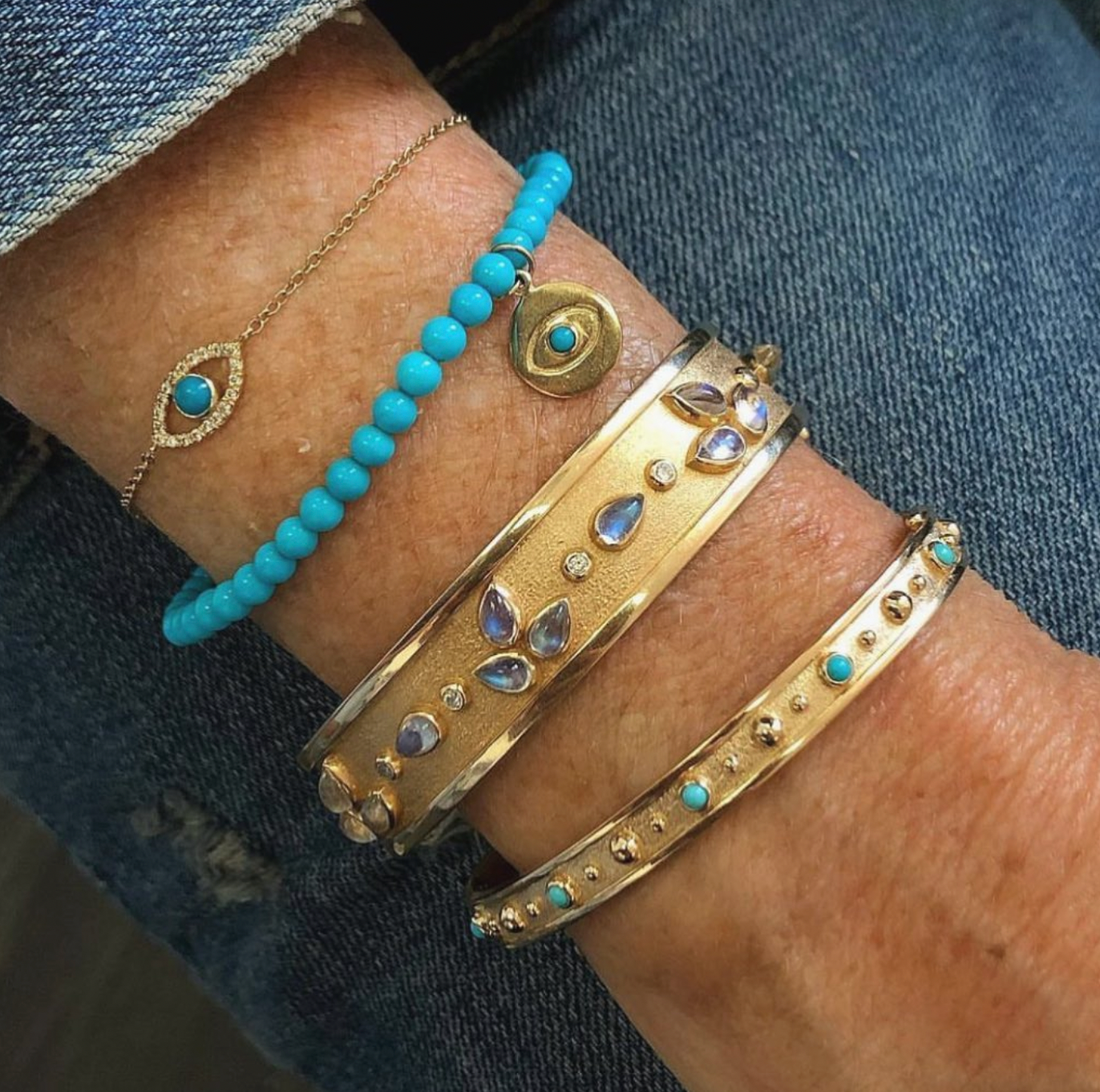 Evil Eye Protection Bracelet - Turquoise & Sapphire Beaded Handmade Jewelry for Women - Perfect for Good Luck, Spiritual Healing & Everyday Wear