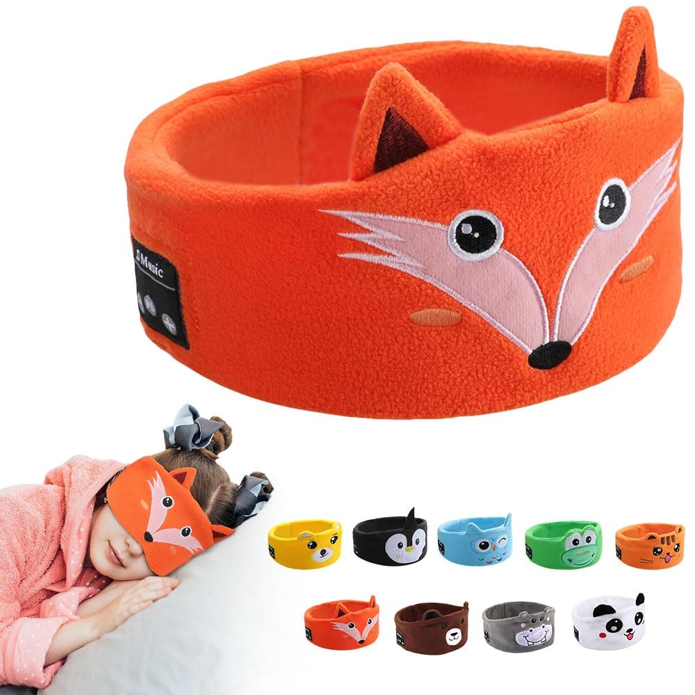 Wireless Kids Headphones for Children & Toddlers - Over Ear Headphones with Thin Speakers & Ultra Soft Fleece Headband (Fox Design) - Perfect for Online Learning, Travel, and Home Use