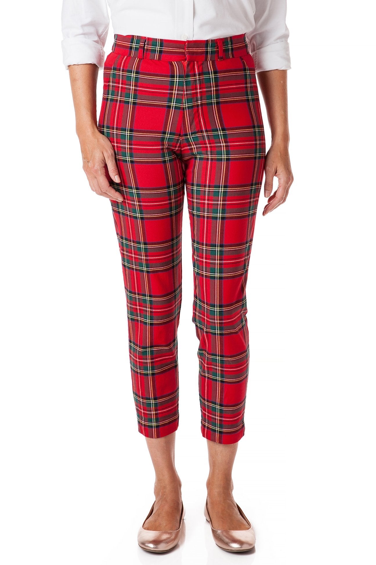 Stretch Twill Royal Stewart Tartan Plaid Ankle Capri Pants - Comfortable & Stylish for Casual Wear, Office & Travel